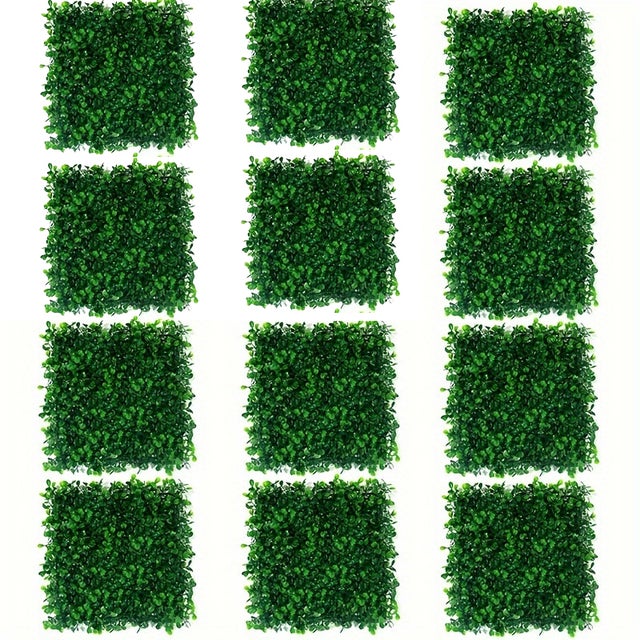 12 pièces de planches de verdissement de tapis de gazon de haie artificielle, mur de fond de pelouse 25*25 cm
