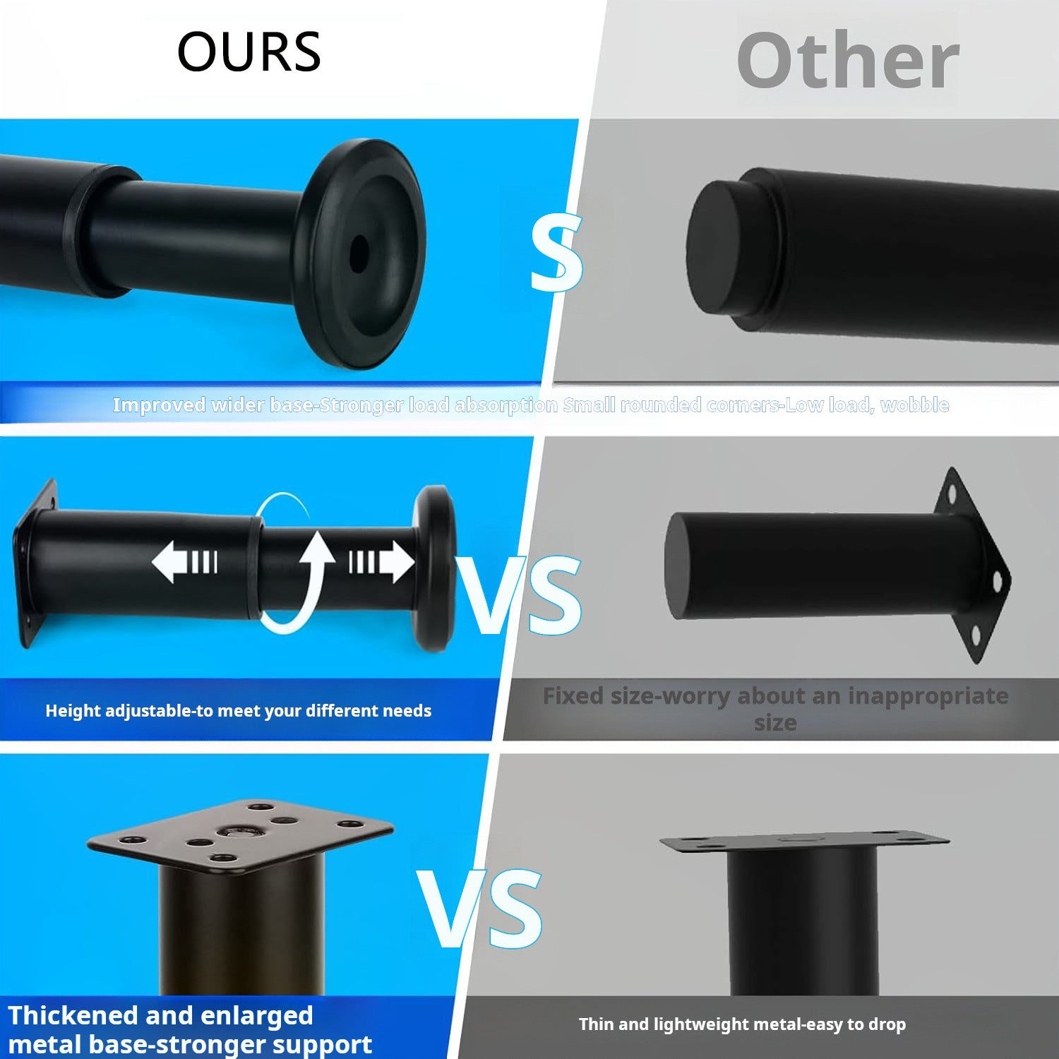 Conjunto de 4 pernas de móveis, pernas de móveis ajustáveis, pernas de suporte de móveis de 12-18 cm, adequadas para sofás, camas, armários - 3