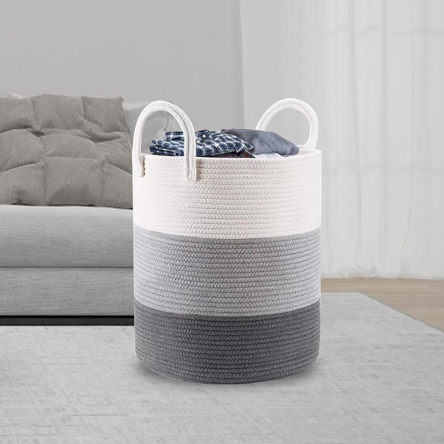 Panier à Linge, Corbeille à Linge de Corde en Coton, Panier de Rangement Linge Sale (38cm D x 50cm H, Marron) | Leroy Merlin