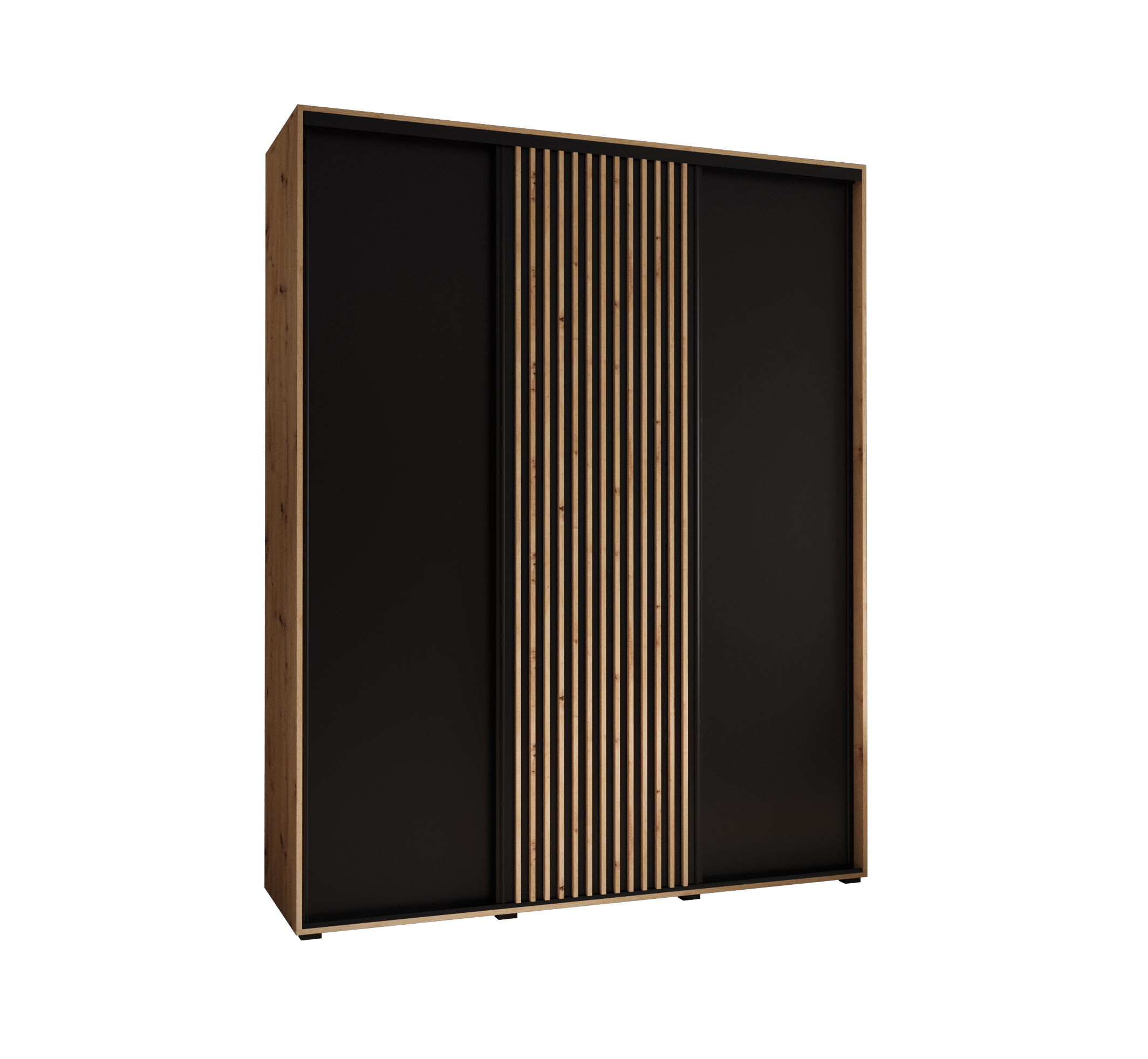 Szafa przesuwna wysoka Lanko 1 190 x 60 x 235,2 cm artisan + czarny + lamele artisan - Abiks Meble