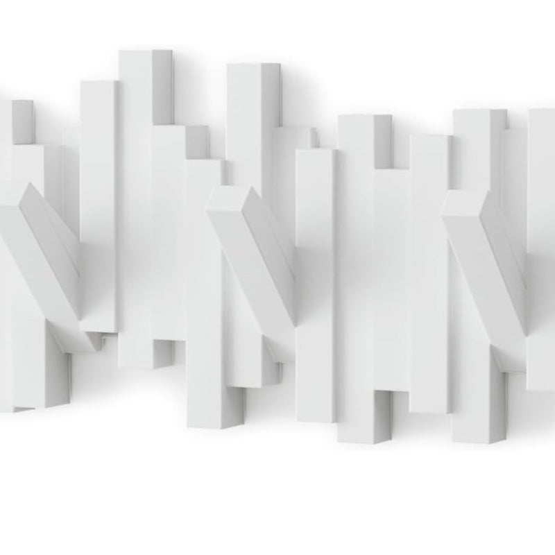 Nowoczesny wieszak ścienny z motywem klawiszy fortepianu i 5 składanymi haczykami, biały