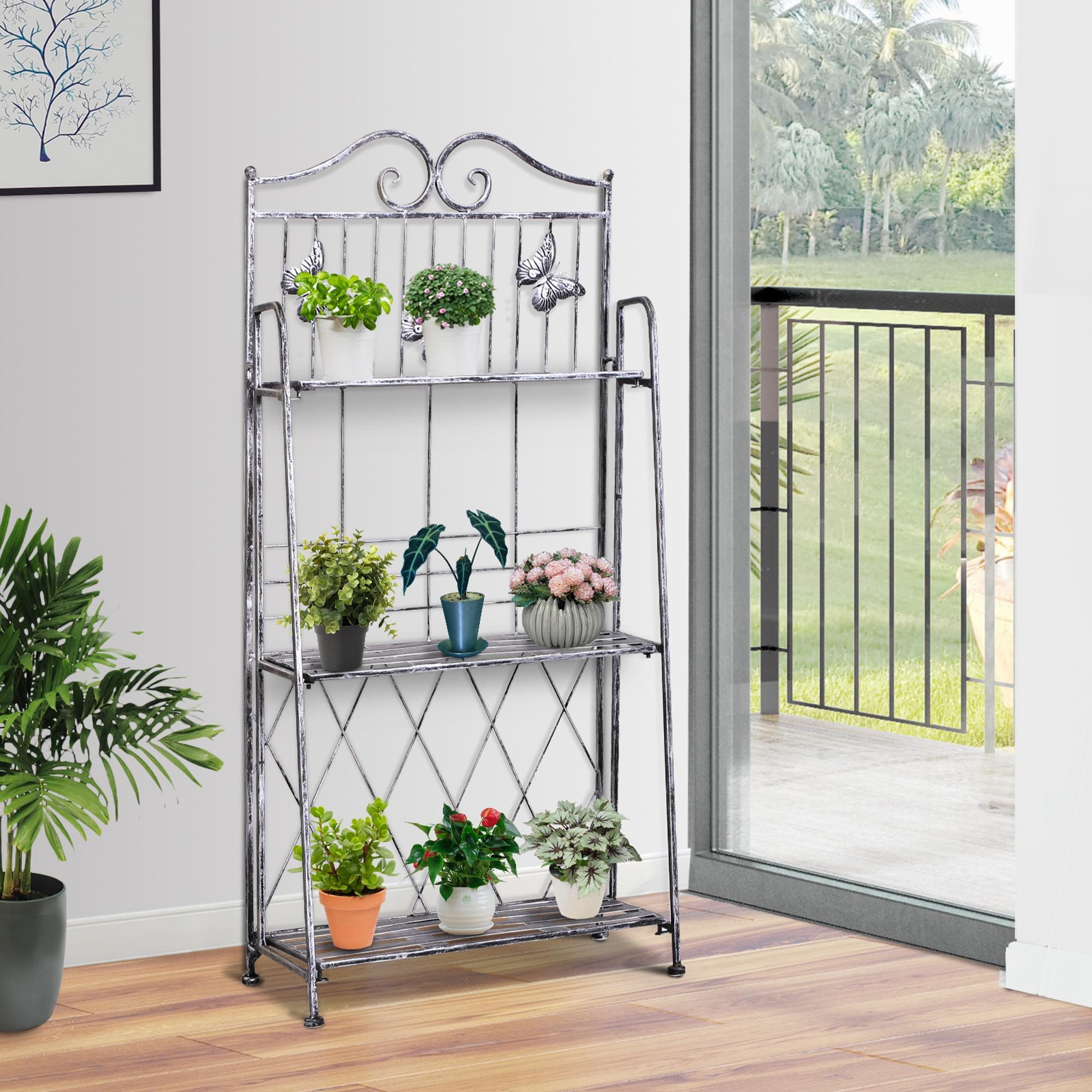 Support à plantes pliable à 3 niveaux pour l'extérieur (balcon, terrasse, jardin), étagère à fleurs en métal, support à fleurs, échelle à fleurs - 3