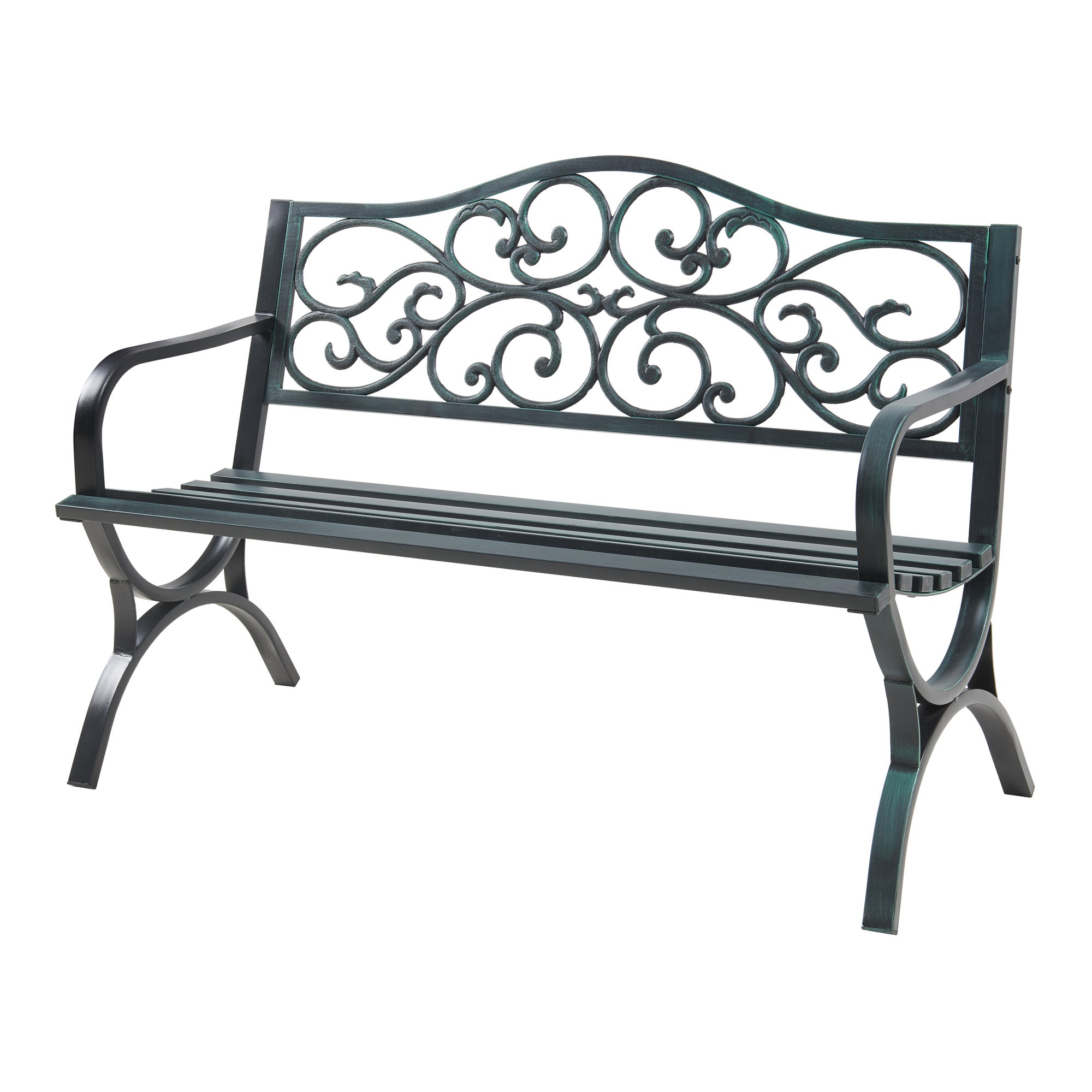 Banc de jardin Utav 127 x 53 x 79 cm acier gris foncé avec patine verte casa.pro - 4