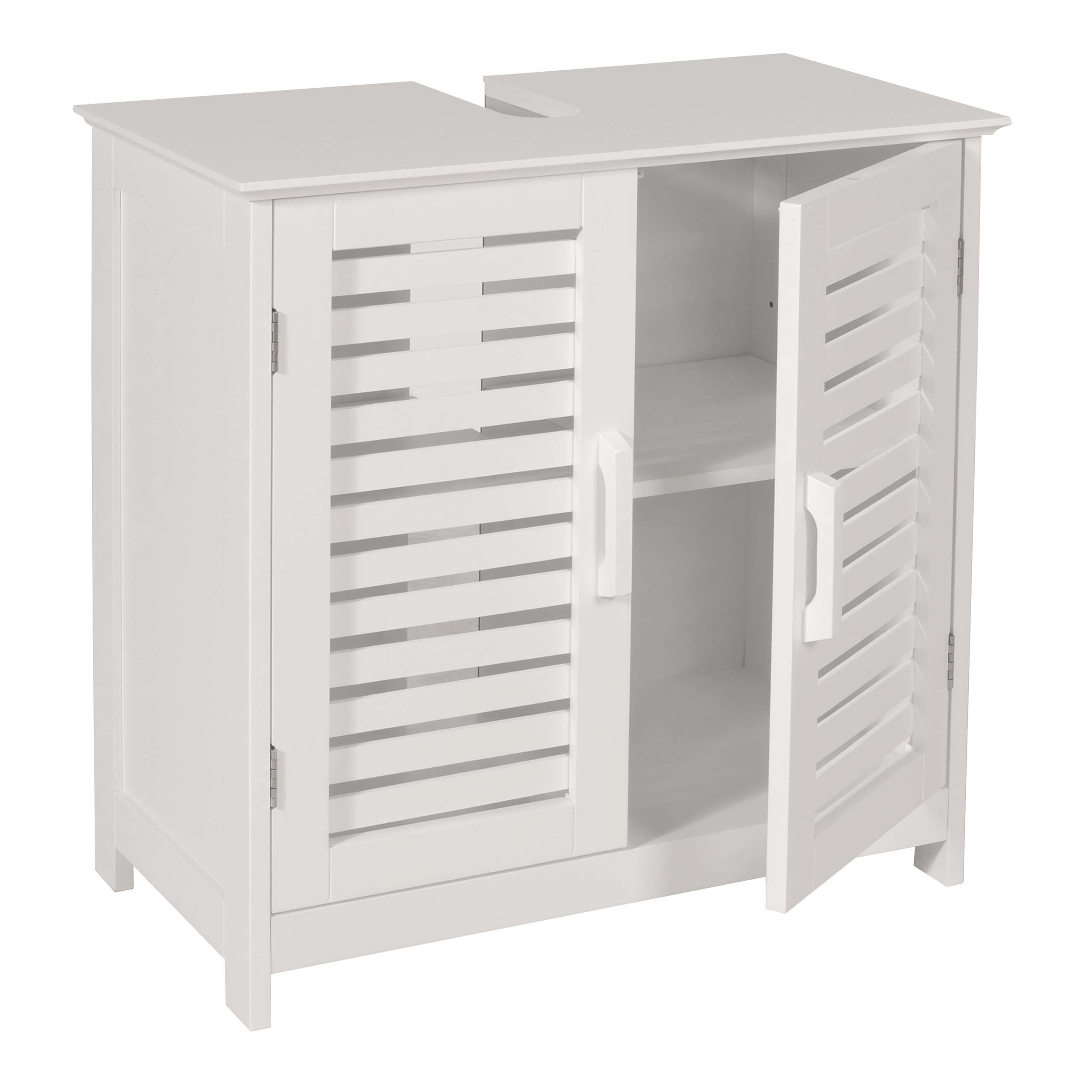 Szafka pod umywalkę HWC-B41, szafka łazienkowa z schowkiem, bambus MDF 60x60x30cm MVG ~ biała