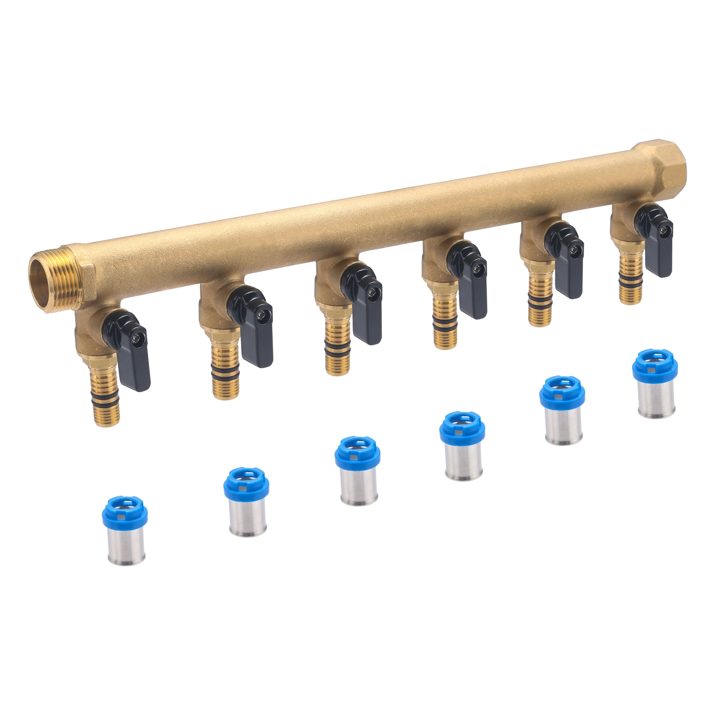 Collecteur mâle - femelle 20x27 - 6 départs multicouche à sertir Ø16 à vannes NOYON & THIEBAULT - 8