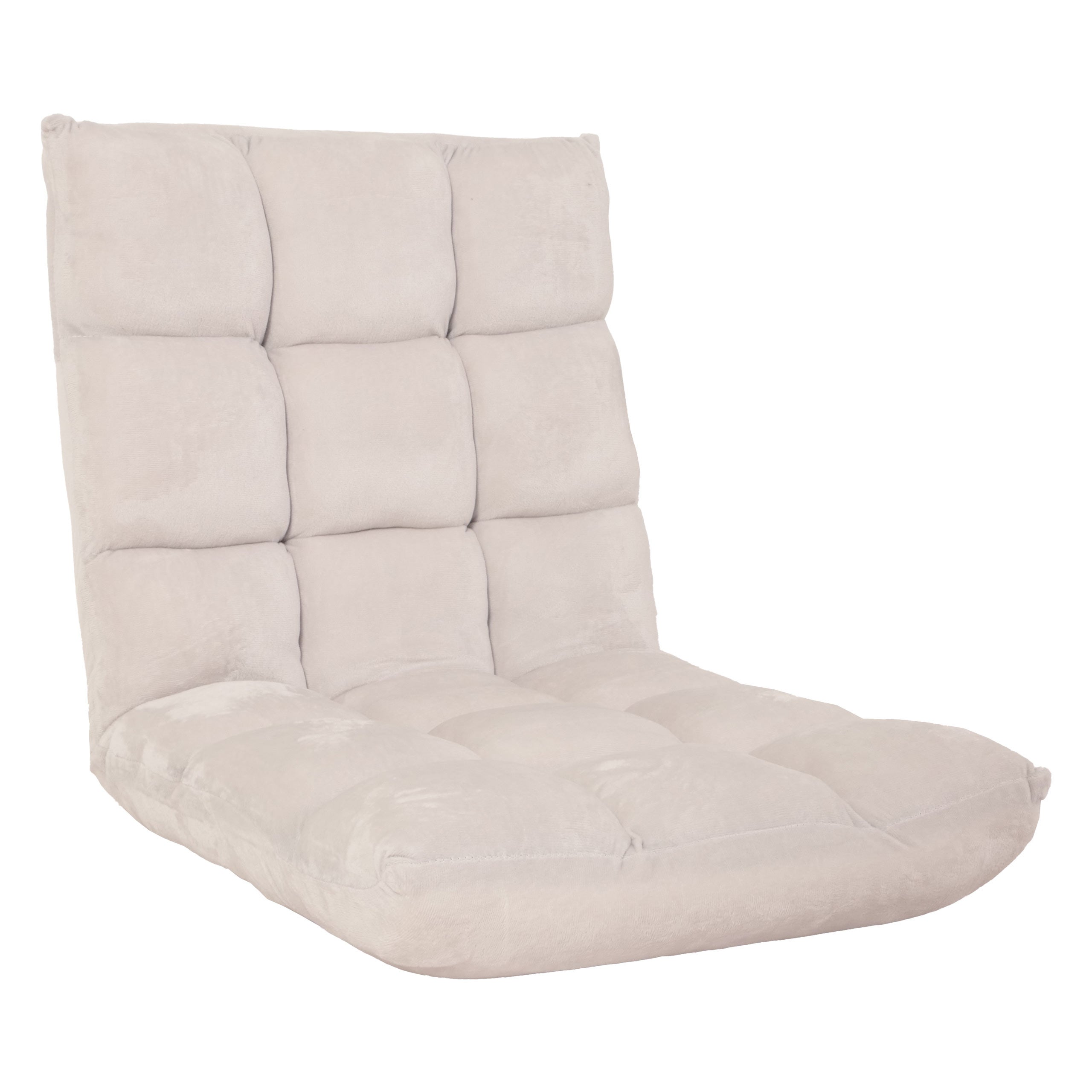 Fotel podłogowy HWC-N43, rozkładany fotel podłogowy z poduszką 6 pozycji rozkładania, solidna rama aksamitna ~ kremowo-szary