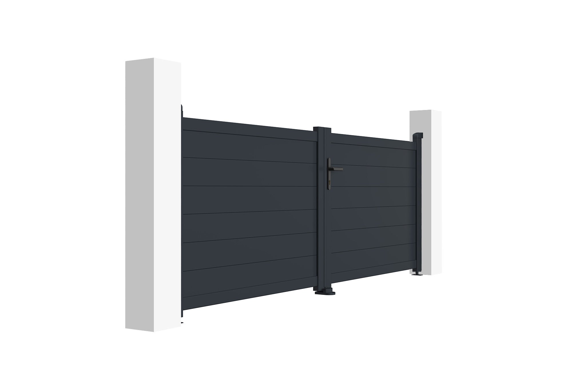 Portail battant 3m EIGER H.115cm + Portillon 1m EIGER H.115cm aluminium gris - 5