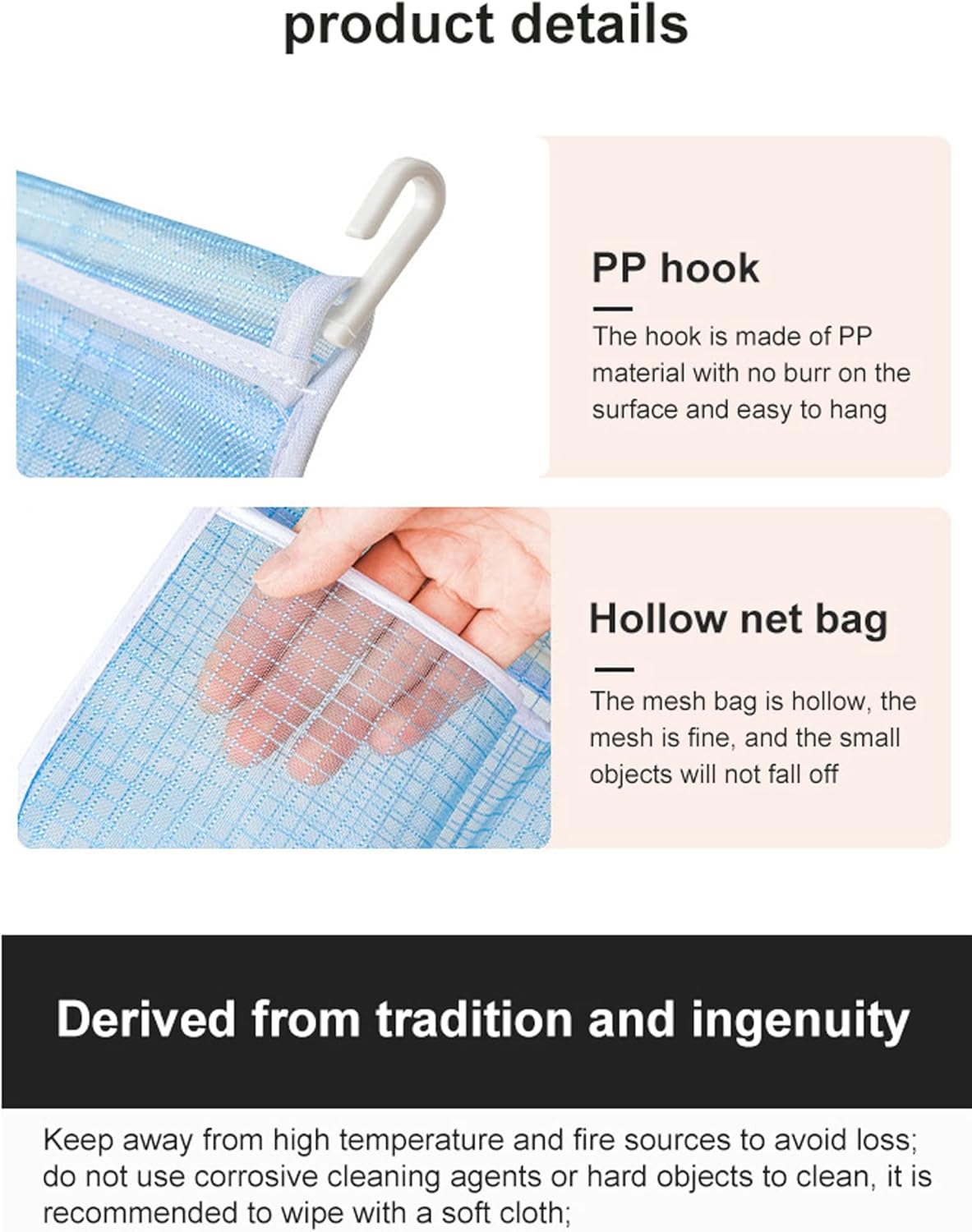 Bolsa de malla para almacenamiento, organizador para refrigerador, colgante, con doble compartimento, para montar en la pared. - 5