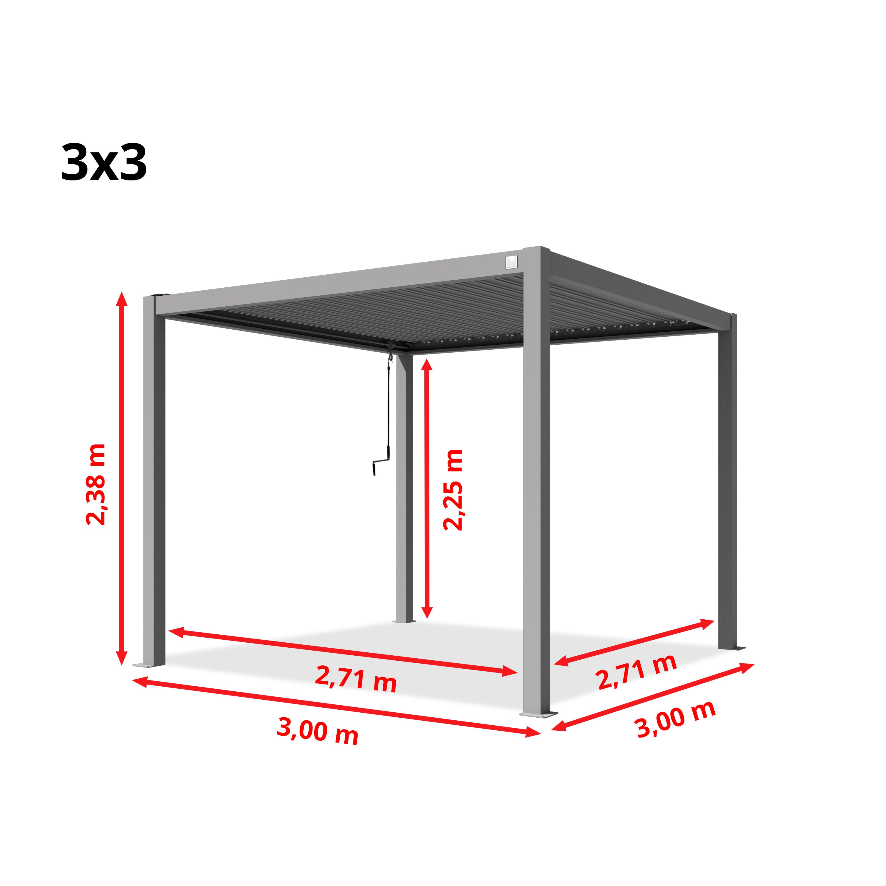 PRIMEYARD Pergola 3x3 m montanti in alluminio con tetto a doghe in acciaio gazebo da giardino grigio - 2