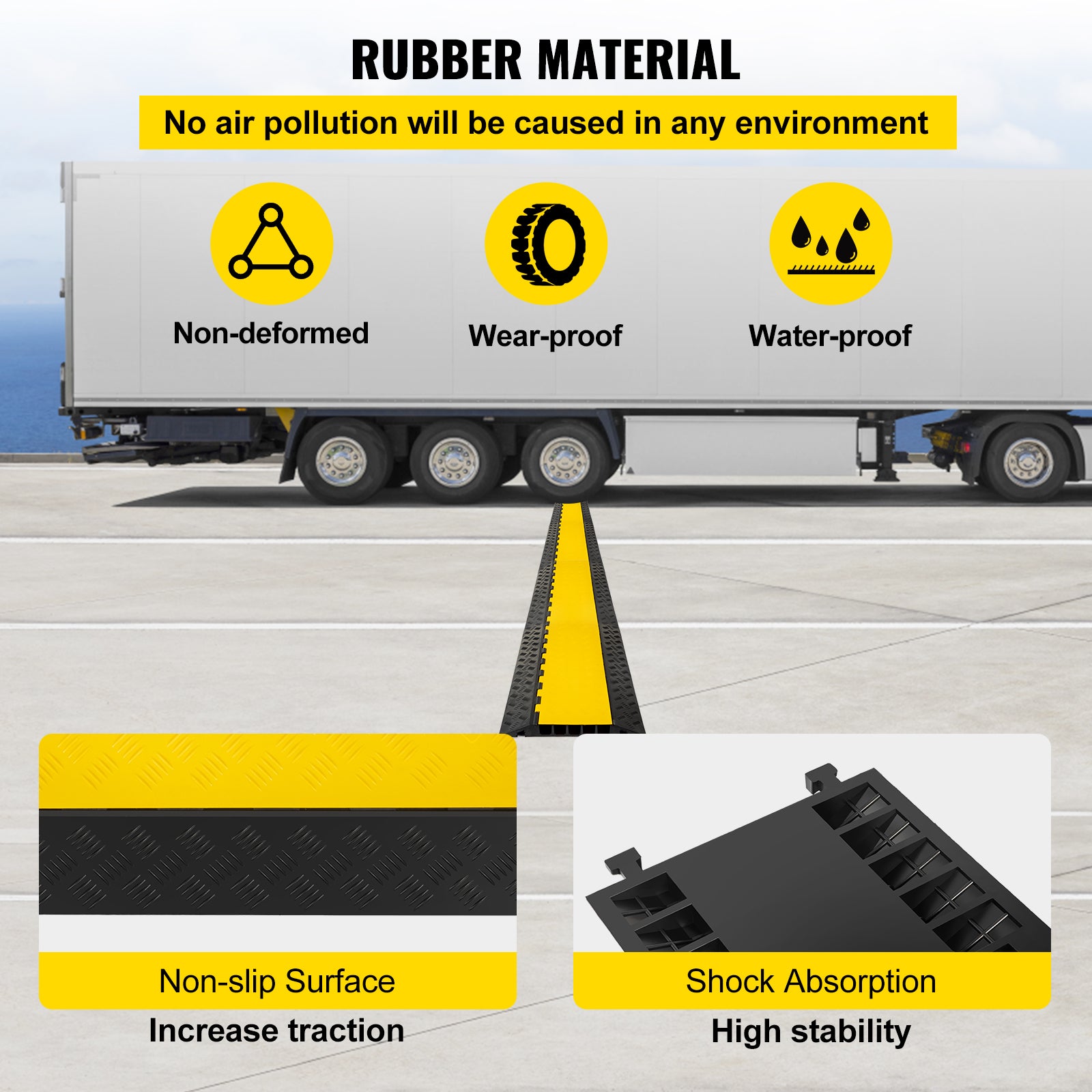 Rampe Protection Câble VEVOR Exterieur 35 x 4 mm Rampe Cache-Câble 5 Canaux Passe Câble Sol Protecteur de Câble Sol Goulotte Passe Câble Couvre Câble - 5