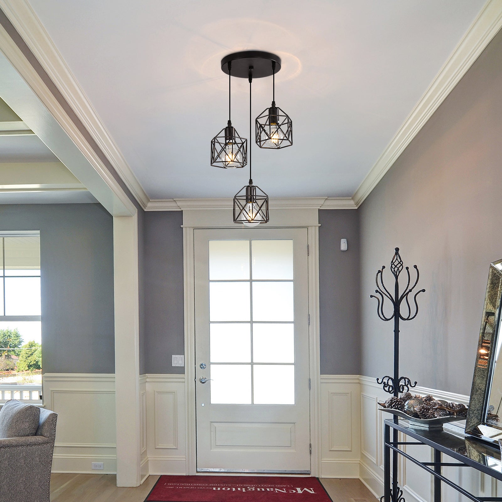 GOECO Suspension Luminaire Industrielle 3 Lumière avec 120cm Câble Réglable, E27 Luminaires de Plafond Semi-Encastrés Noirs Utilisé Dans Les Cuisines - 5