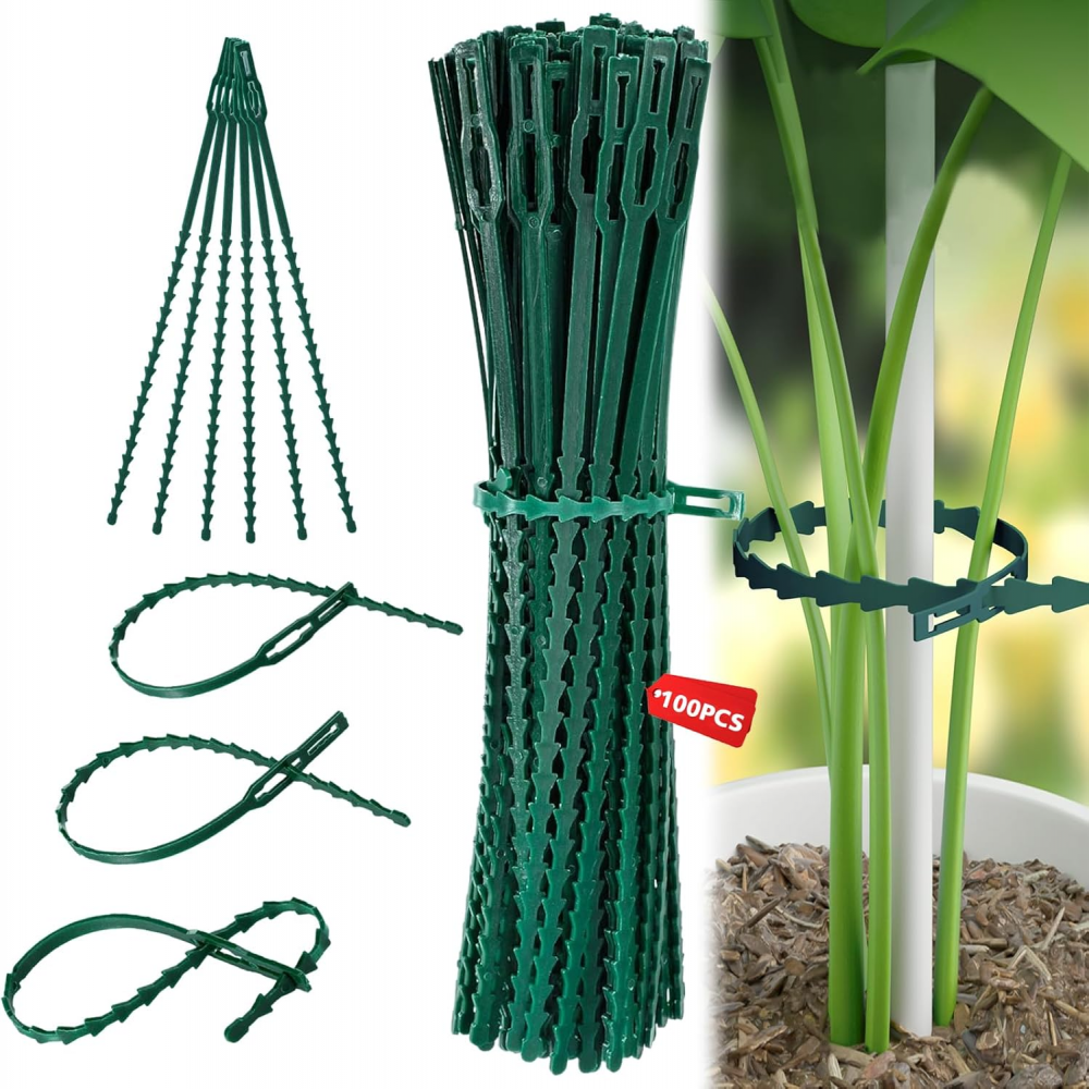 Zestaw 100 opasek do roślin, regulowane opaski do roślin ogrodowych, szybkie opaski z tworzywa sztucznego do podtrzymywania roślin, 17 cm (zielone)