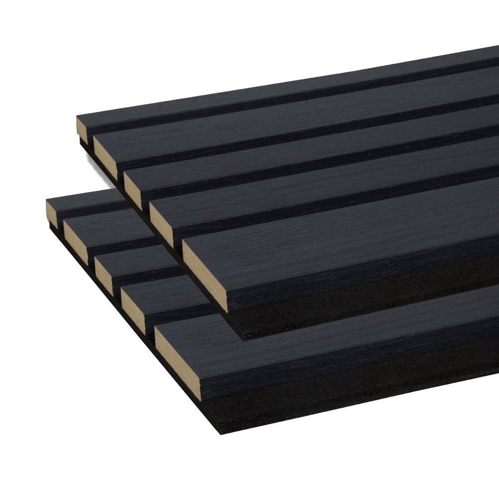 Lot de 2 Panneaux tasseaux bois MDF acoustique design BLEND décor chêne lave sur fond noir 2600 x 300 x 17 mm - 1,56 M2 PEFC 70% - 2