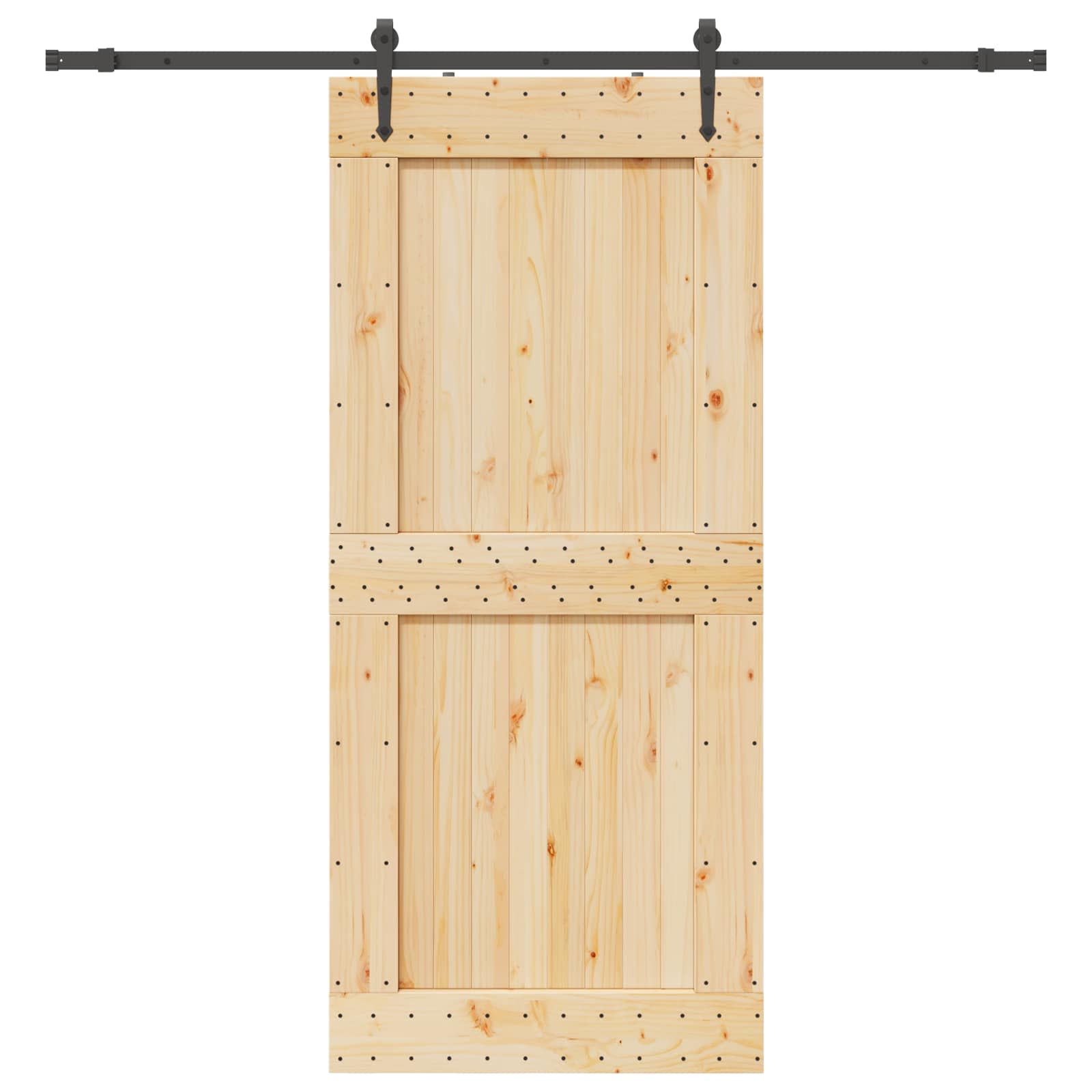 Porte coulissante avec kit de rail - Bois de pin massif et acier ...