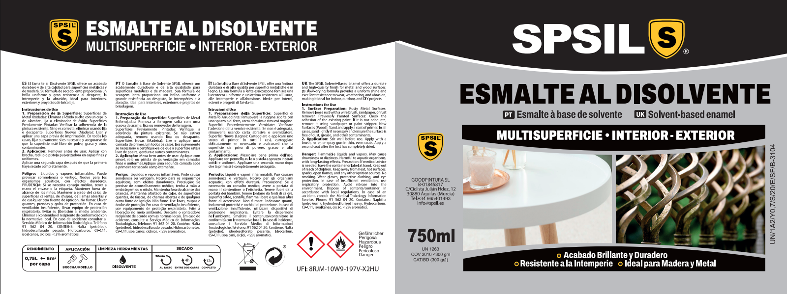 Pintura Esmalte al Disolvente Spsil Color Naranja Brillo para Múltiples Superficies (Valla, Metal, Paredes y Más), Interiores y Exteriores, 750ml - 10