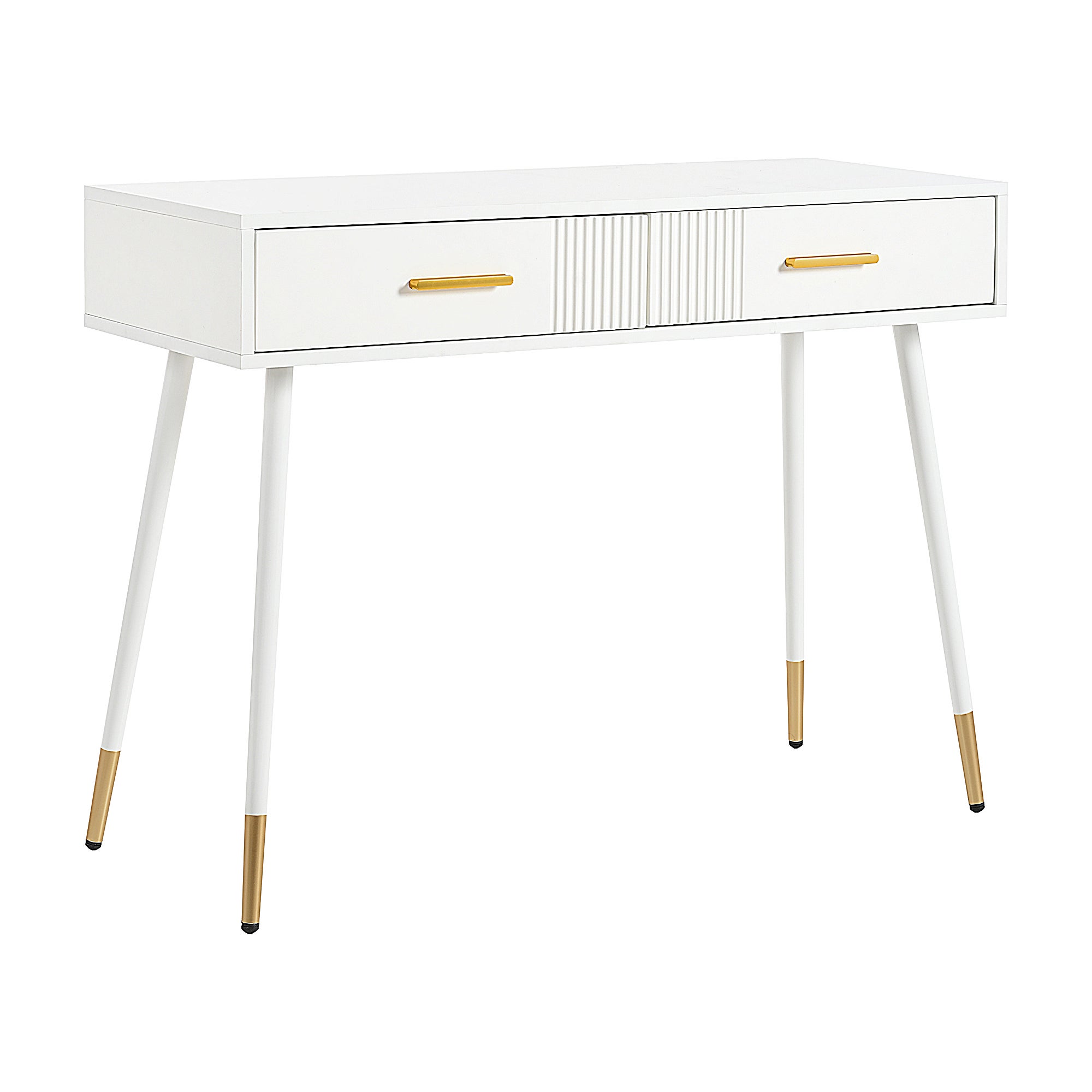 Table de Maquillage Blanc H. 76 x l. 40 x P. 100 cm, Coiffeuse Blanche avec 2 Tiroirs et Pieds Métal Dorés, Coiffeuse Moderne, pour chambre ou salon - 5