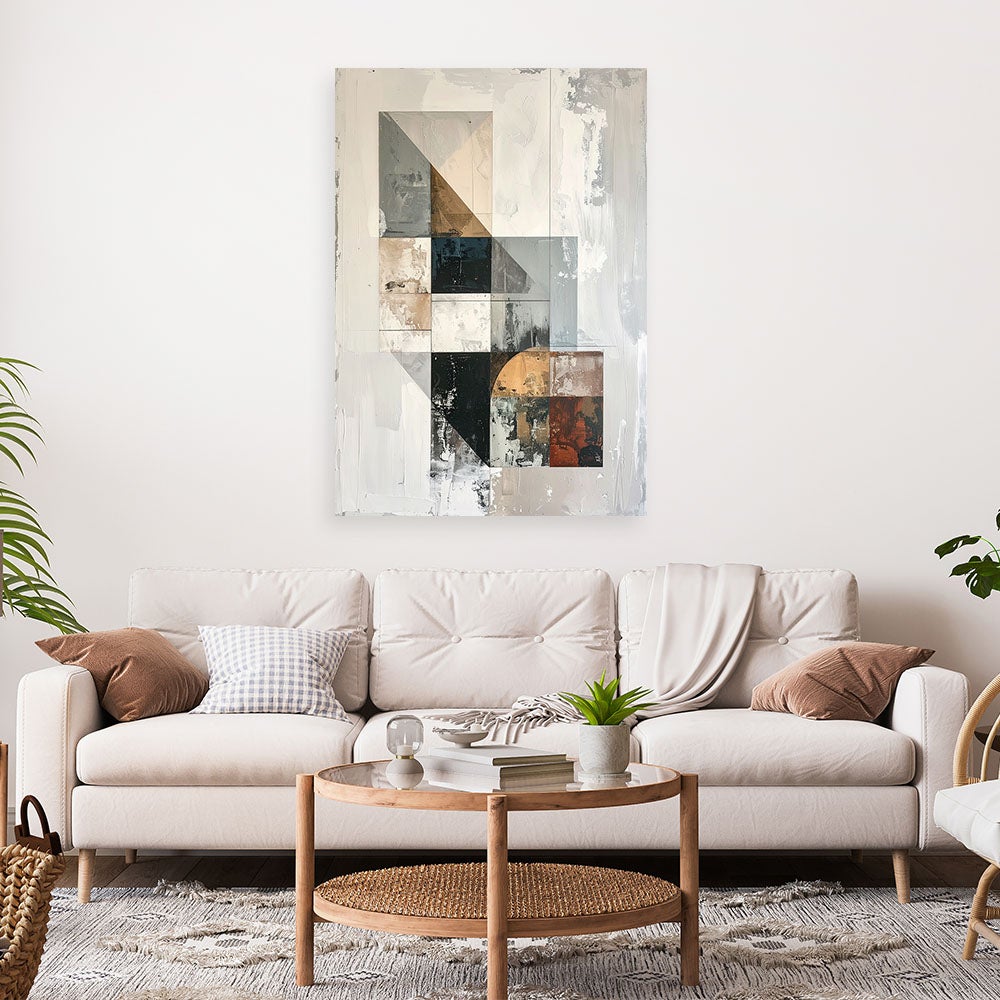 Obraz do salonu sypialni biura loftu, Nowoczesna Abstrakcja geometryczna w beżowo kolorach 60x90 - 2