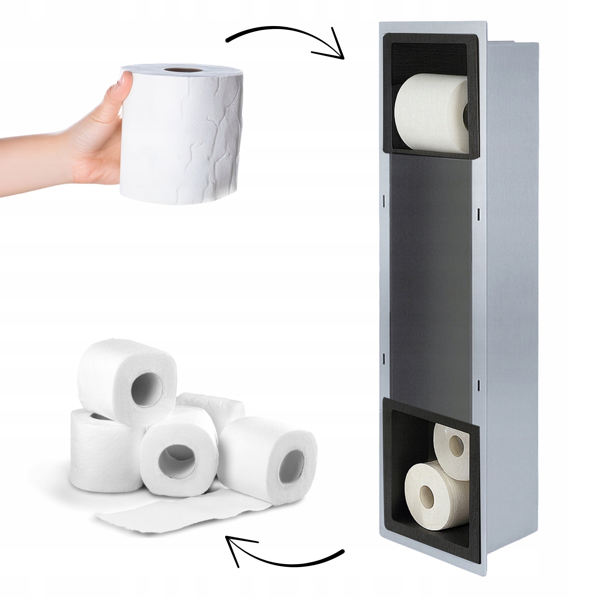 Uchwyt wnękowy na papier Estiva ARE Black 74x19x12 cm czarny schowek 2w1 - 6