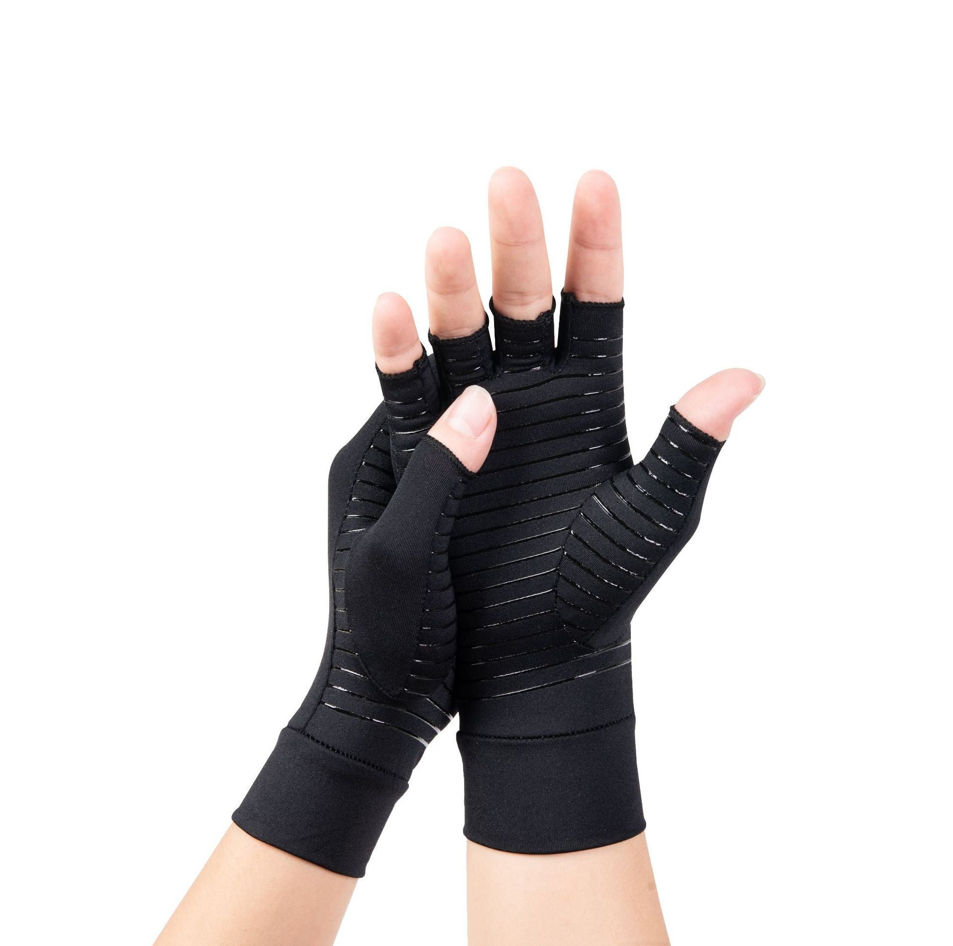 2 paia di guanti per artrite per donne e uomini, guanti a compressione in rame infuso per tunnel carpale, cinturino di supporto per polso, Nero, Small-Medium