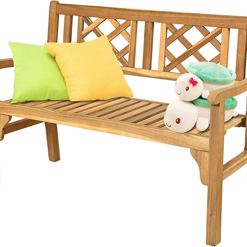 Ławka ogrodowa, drewniana, składana, 2-osobowa, obciążenie do 320 kg, ławka tarasowa, ławka na balkon, do ogrodu, na taras, 120 x 56 x 90 cm