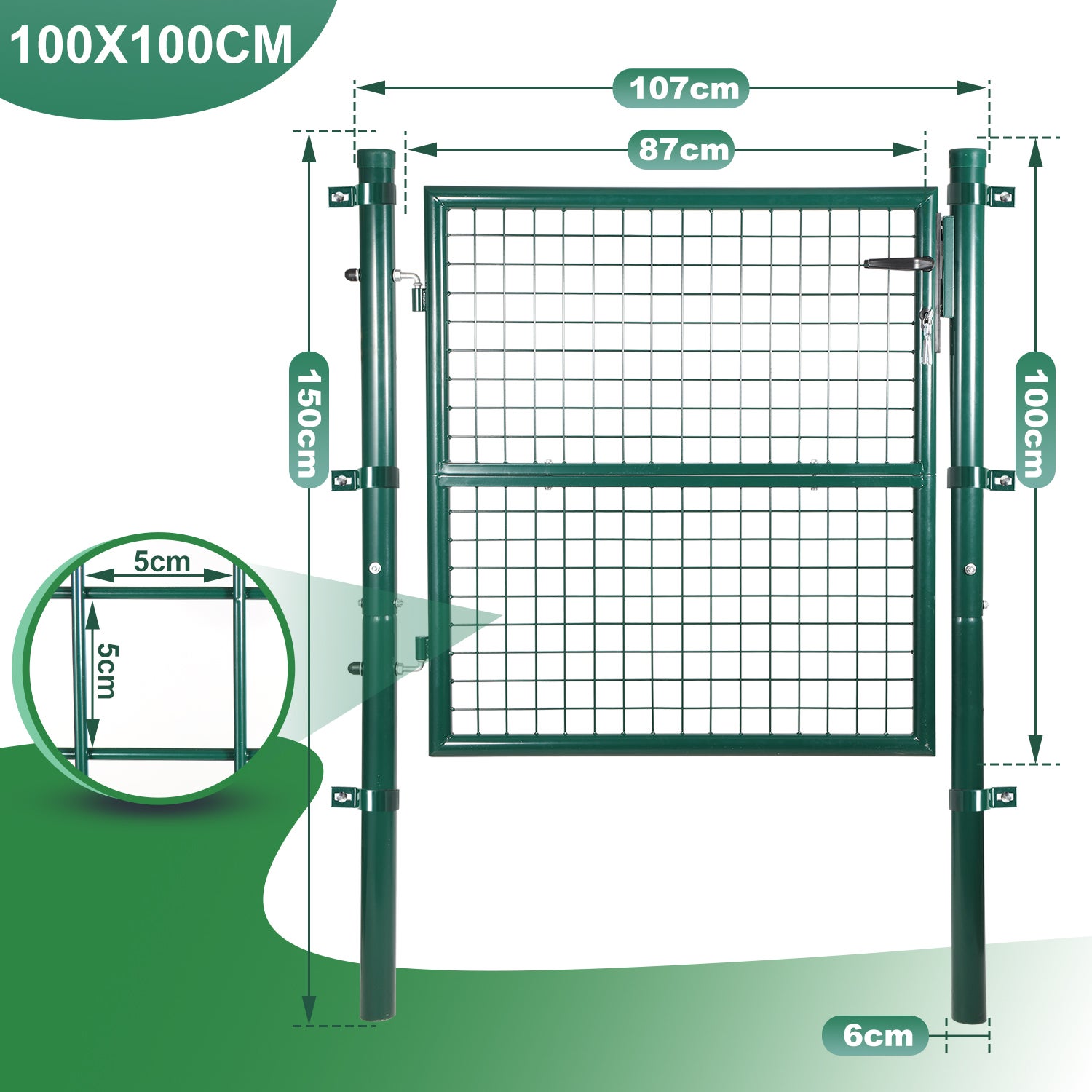 Portillon de jardin 100 x 100 cm avec serrure maille métallique - Vert - 2