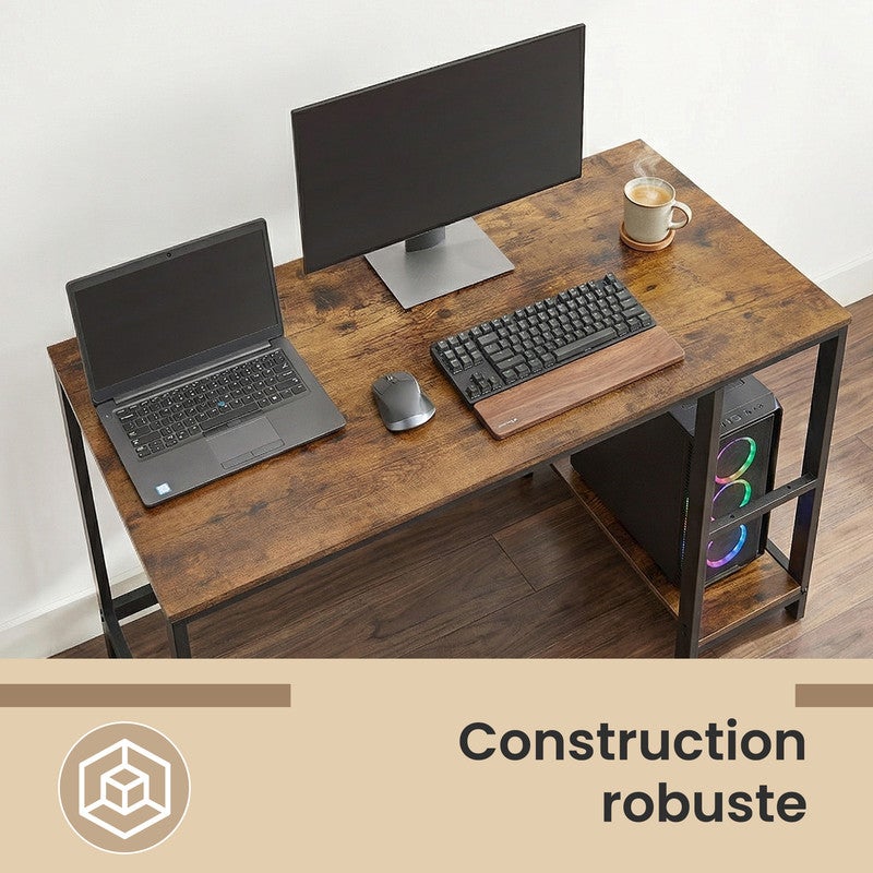 Table d’Ordinateur, Bureau avec Rangement, avec 2 Étagères Réversibles, Poste de Travail, Cadre en Acier, Style Industriel, Marron et Noir - 6