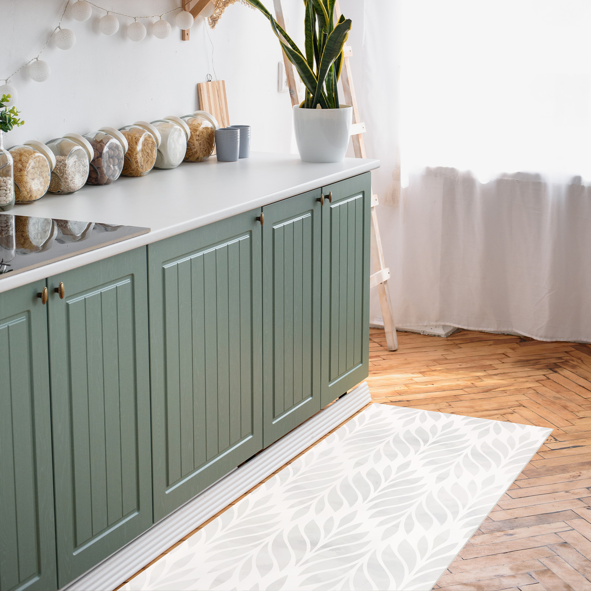 Alfombra vinílica antideslizante e irromplible, con tintas ecológicas. mod. de cocina filigrana 63x150