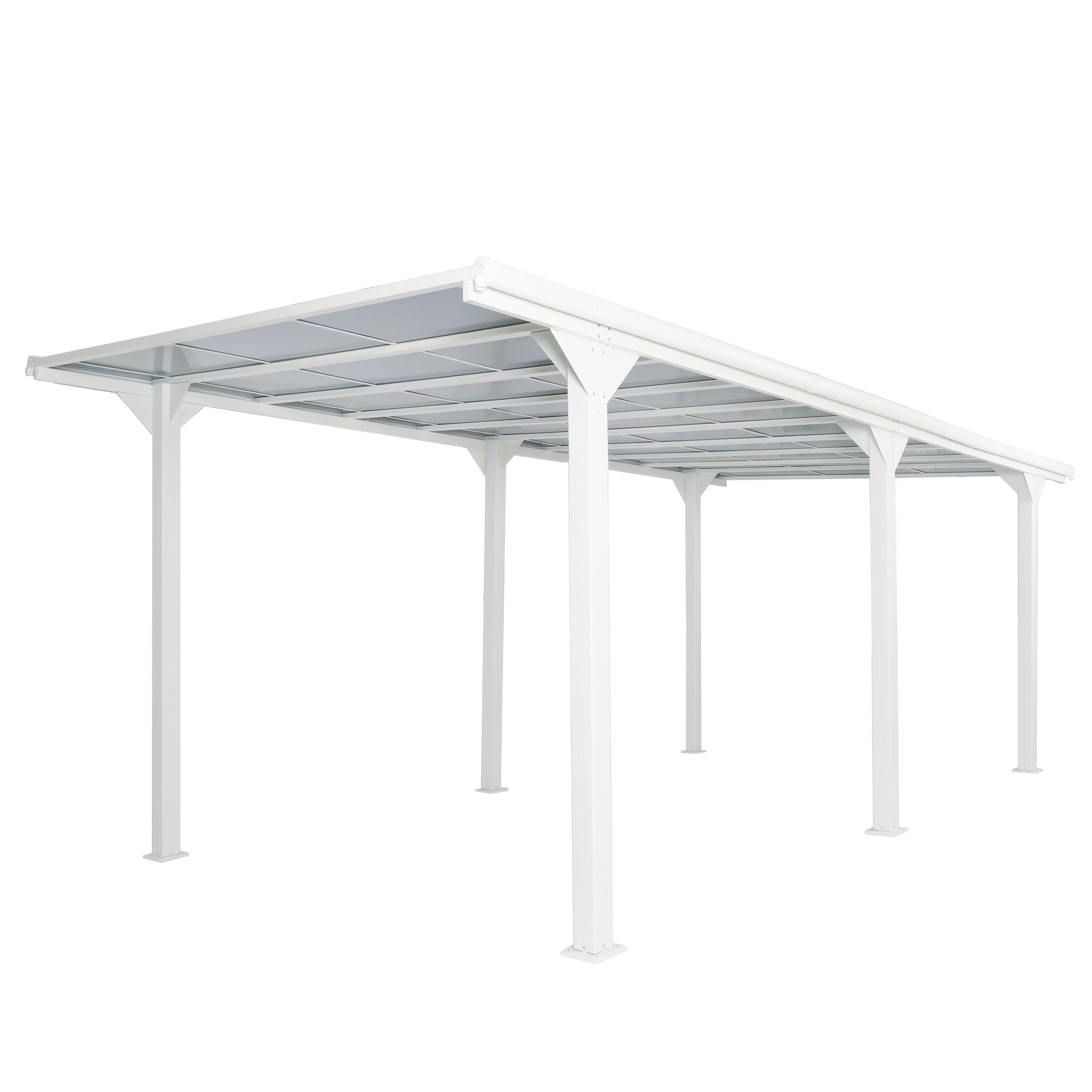 Pergola aluminiowa HWC-O23, zadaszenie tarasu, stabilna rama 10 cm, dach z poliwęglanu, rynna 3 x 6 m ~ biała