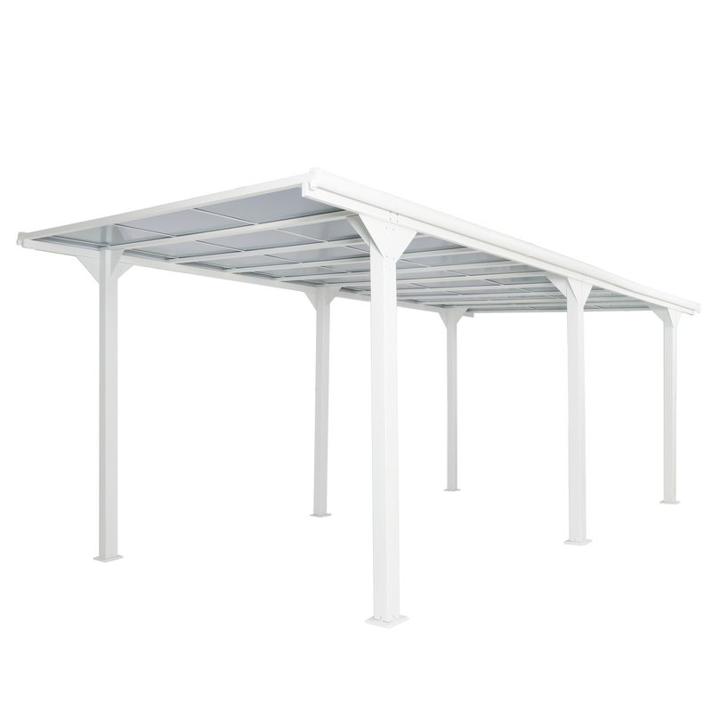 Pergola aluminiowa HWC-O23, zadaszenie tarasu, stabilna rama 10 cm, dach z poliwęglanu, rynna 3 x 6 m ~ biała
