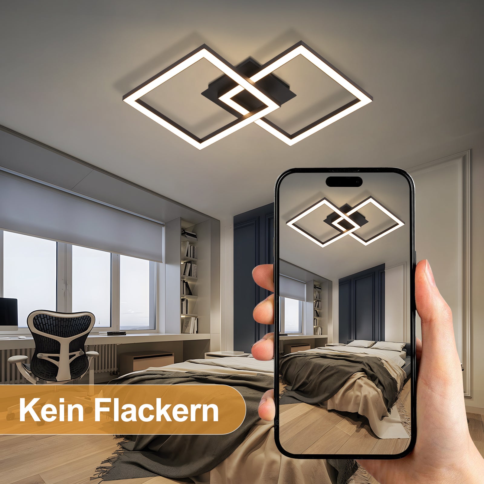 NETTLIFE Plafonnier LED 24W Noir Design Moderne Blanc Chaud Carré pour Salon Chambre Cuisine Couloir - 2