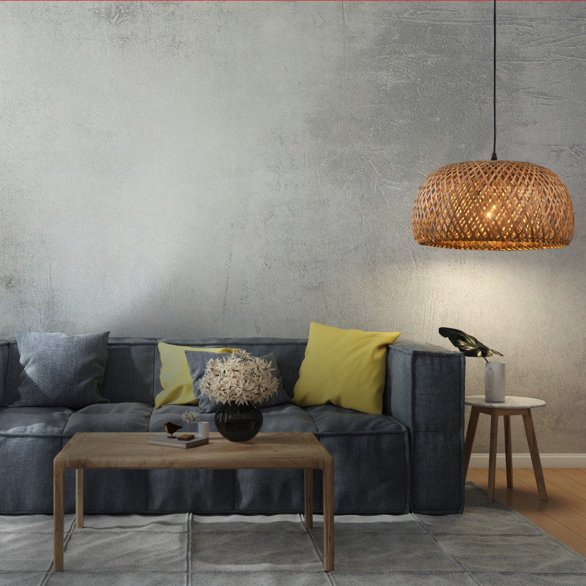 Lampa wisząca Korfu beżowo-czarna 1xE27x20W boho wym: 120 x 38 x 38 cm bambus Polux - 3