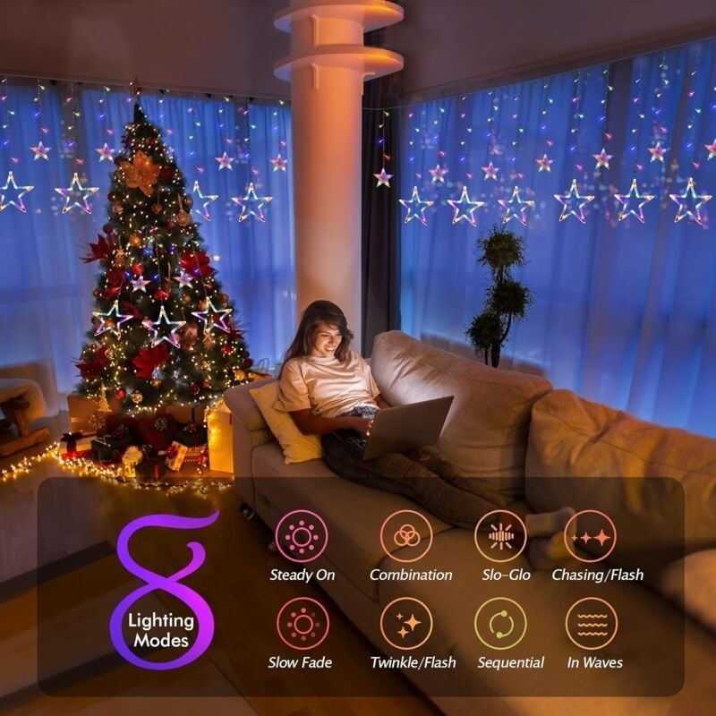 Guirlande lumineuse étoilée, rideau lumineux étoilé de 3,5 m, 8 modes d'éclairage, guirlande lumineuse étanche pour balcon - 4