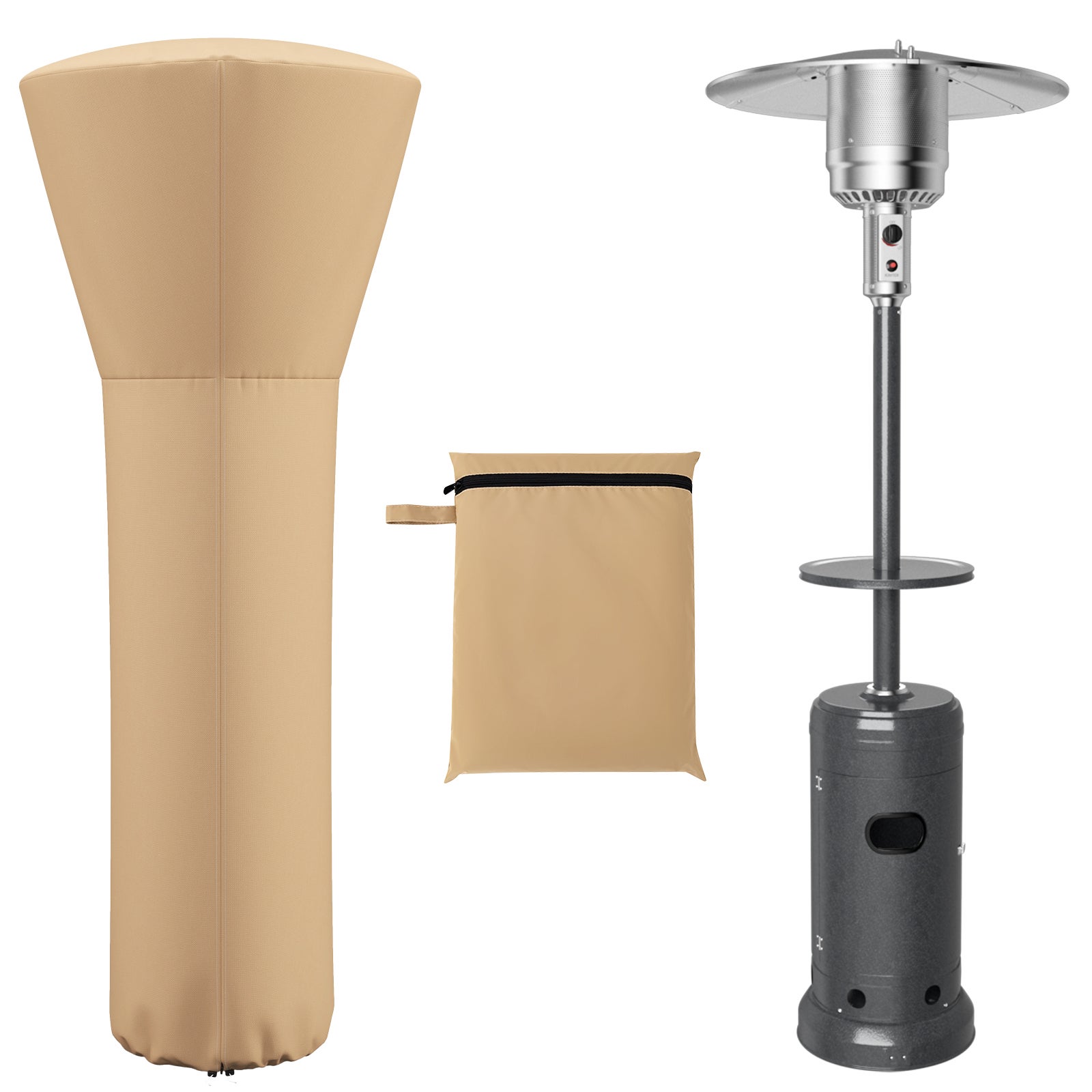 Husă pentru încălzitor de terasă, 220 x 86,5 x 48,5 cm, husă de protecție impermeabilă cu fermoar și geantă de depozitare, bej
