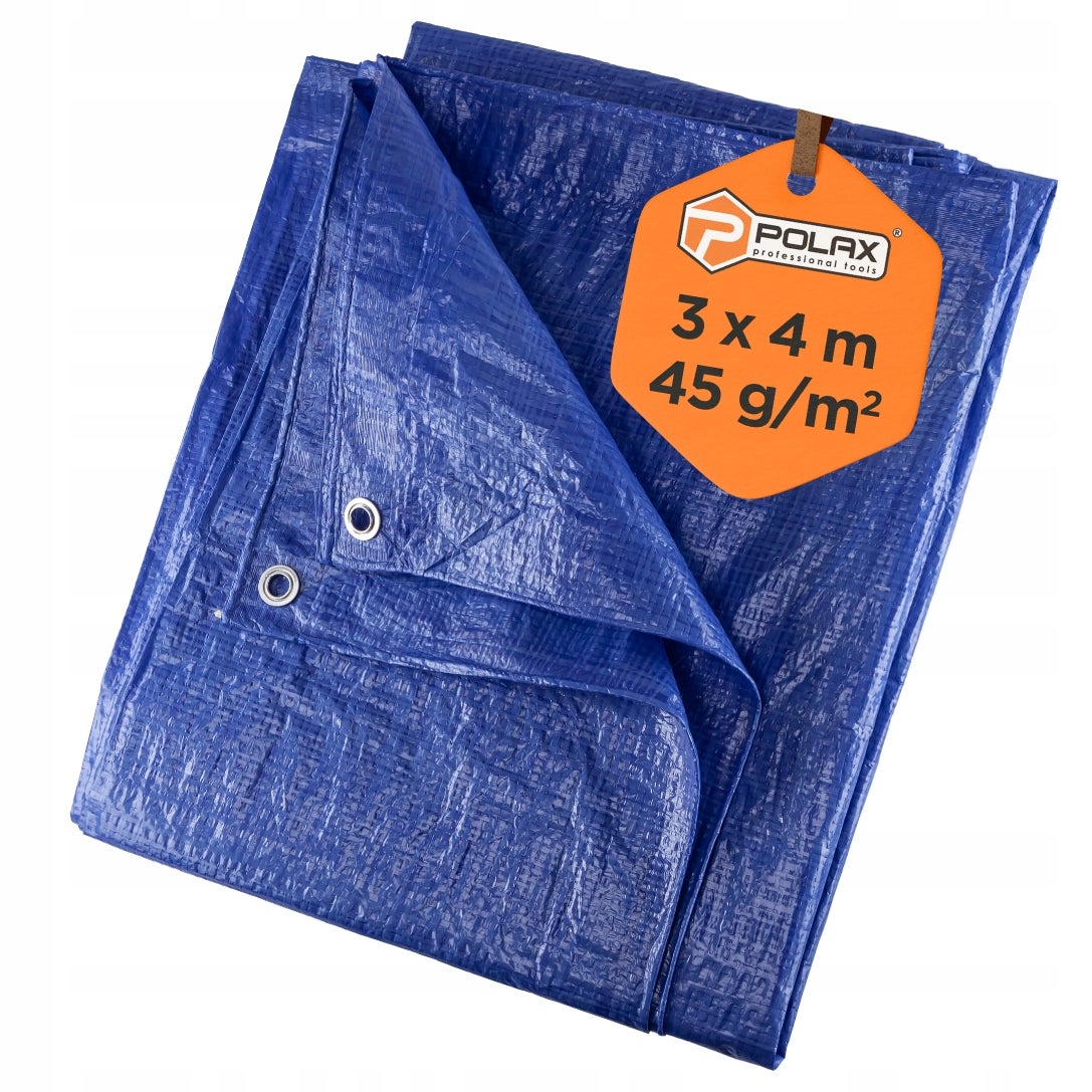Plandeka 3x4m - 45 g/m2 Niebieska Wzmocniona Wodoodporna Polax