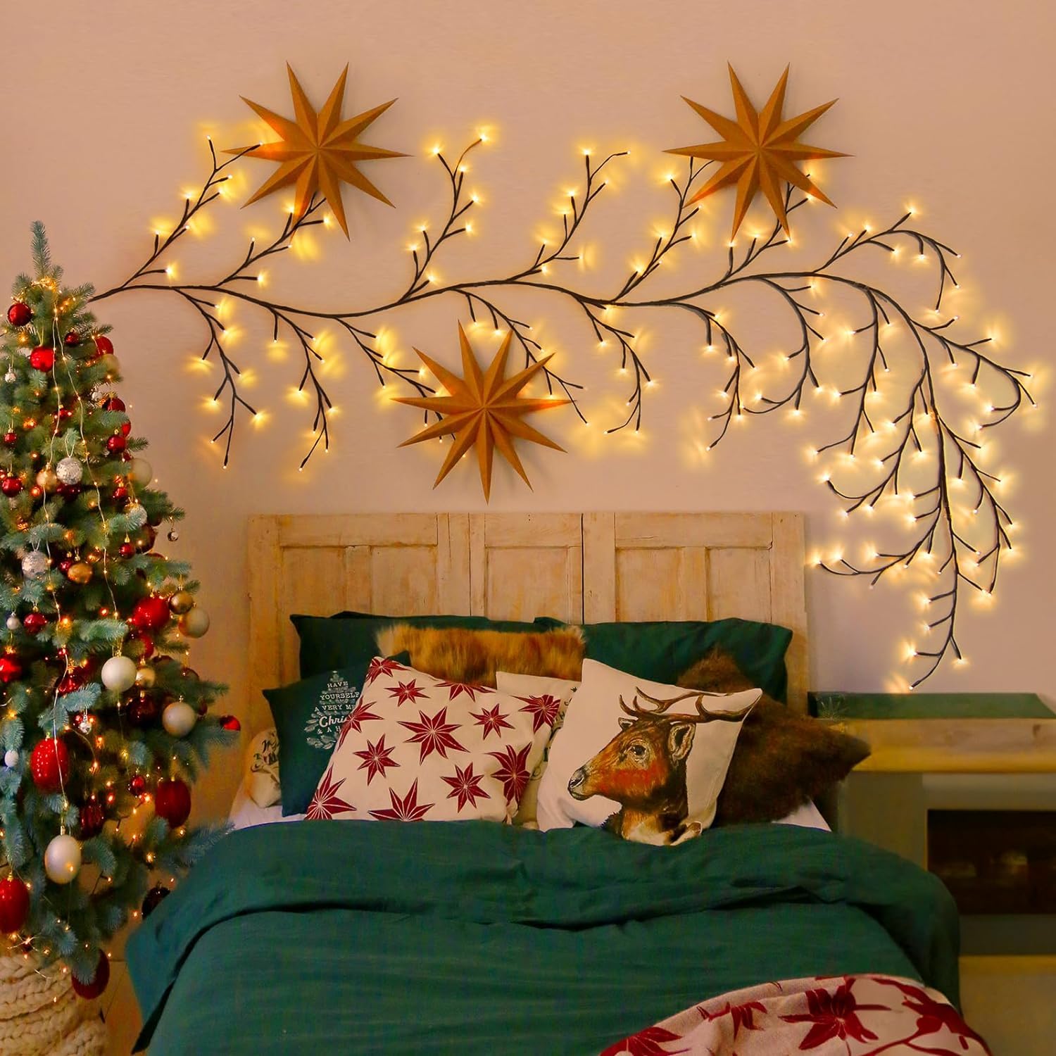 Arbre Lumineux LED, Arbres Guirlande Lumineuse, Decoration Murale, 144 LED Pliables Lumineuse Saule Artificielles, pour Mur Chambre Salon Décoration - 4