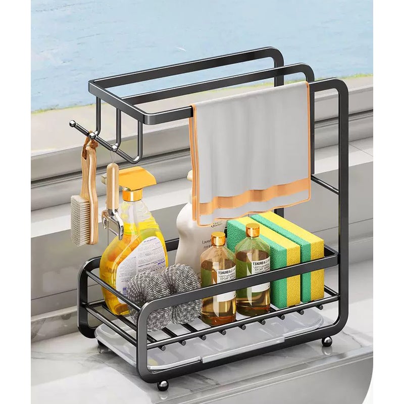 Uchwyt na gąbkę i ściereczki kuchenne, nie wymaga wiercenia, do blatu roboczego - model A, czarny, do przechowywania przyborów kuchennych