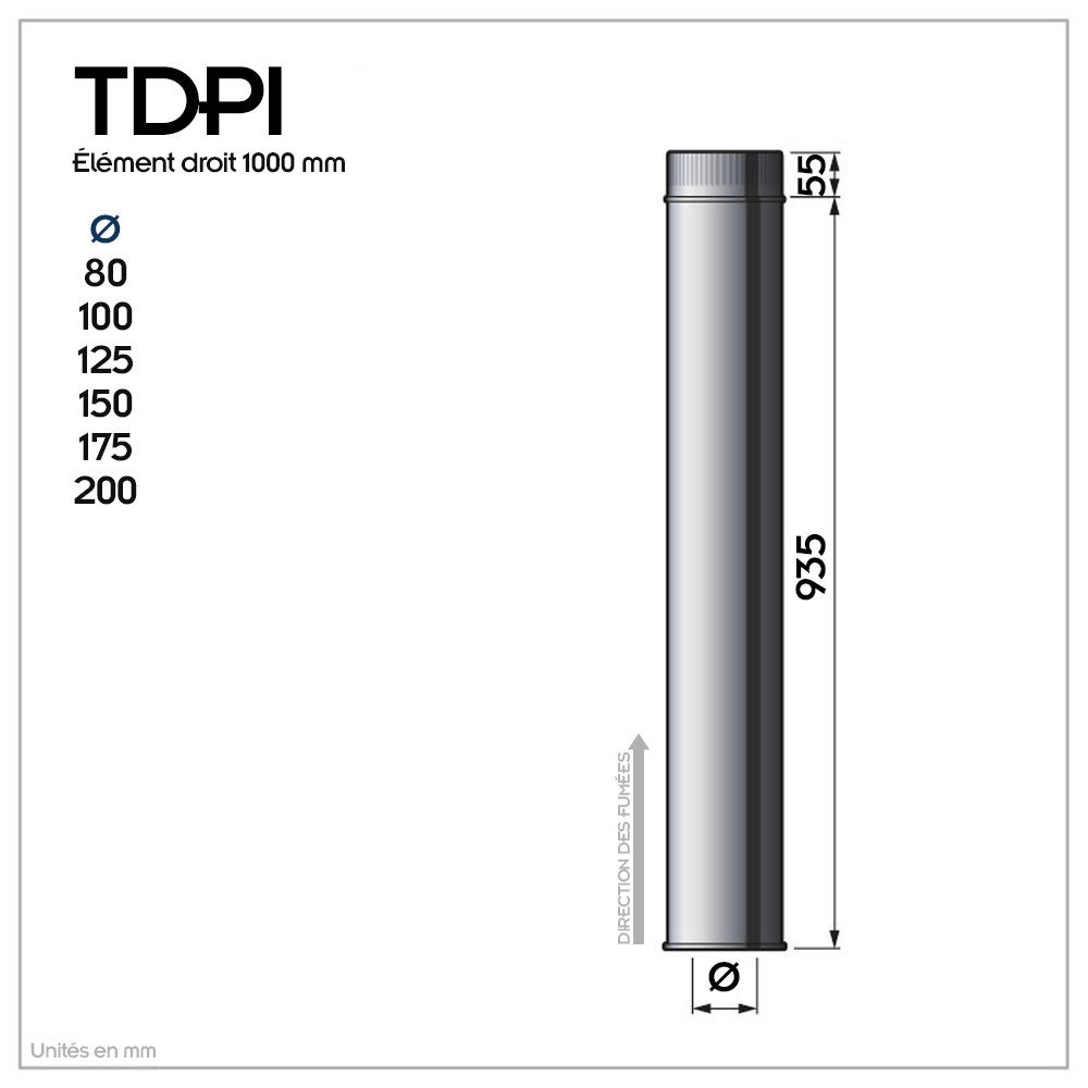 Lot de 5 TDPI1000 Conduit double paroi isolé polycombustible longueur 100 cm Inox Ø175 - 3
