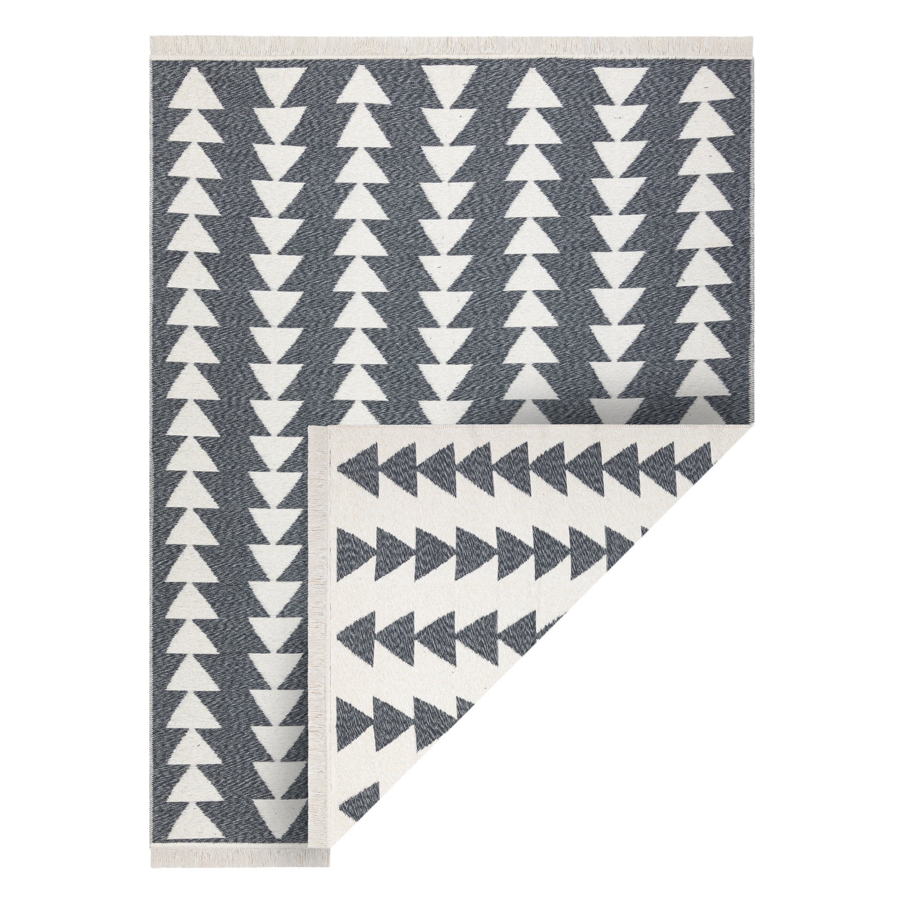 Dywan TWIN 22994 Geometryczny, trójkąty pasy bawełna, dwustronny Ekologiczny frędzle - antracyt / krem 60x90 cm