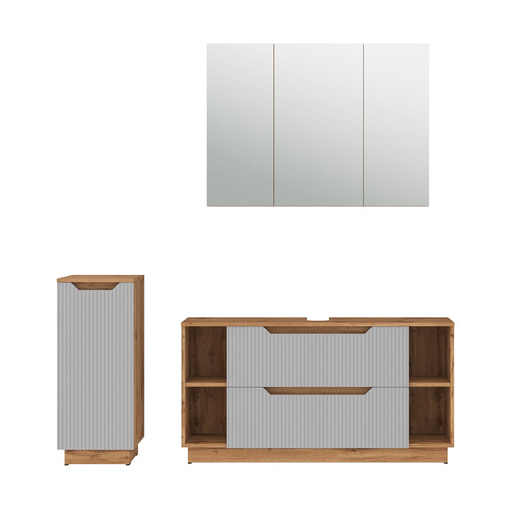 Vicco Zestaw mebli łazienkowych Lotta, Dąb/szary w paski, 3 części