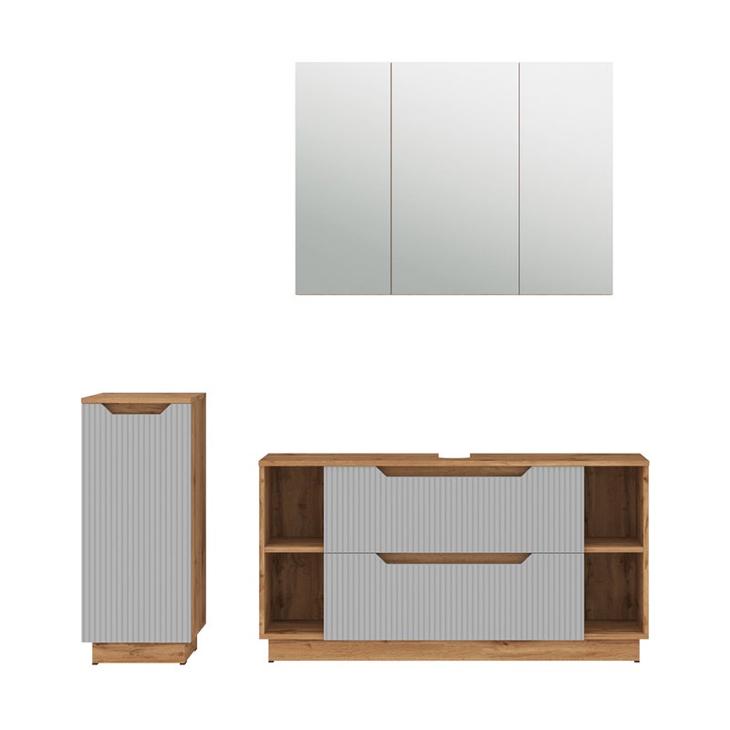 Vicco Zestaw mebli łazienkowych Lotta, Dąb/szary w paski, 3 części