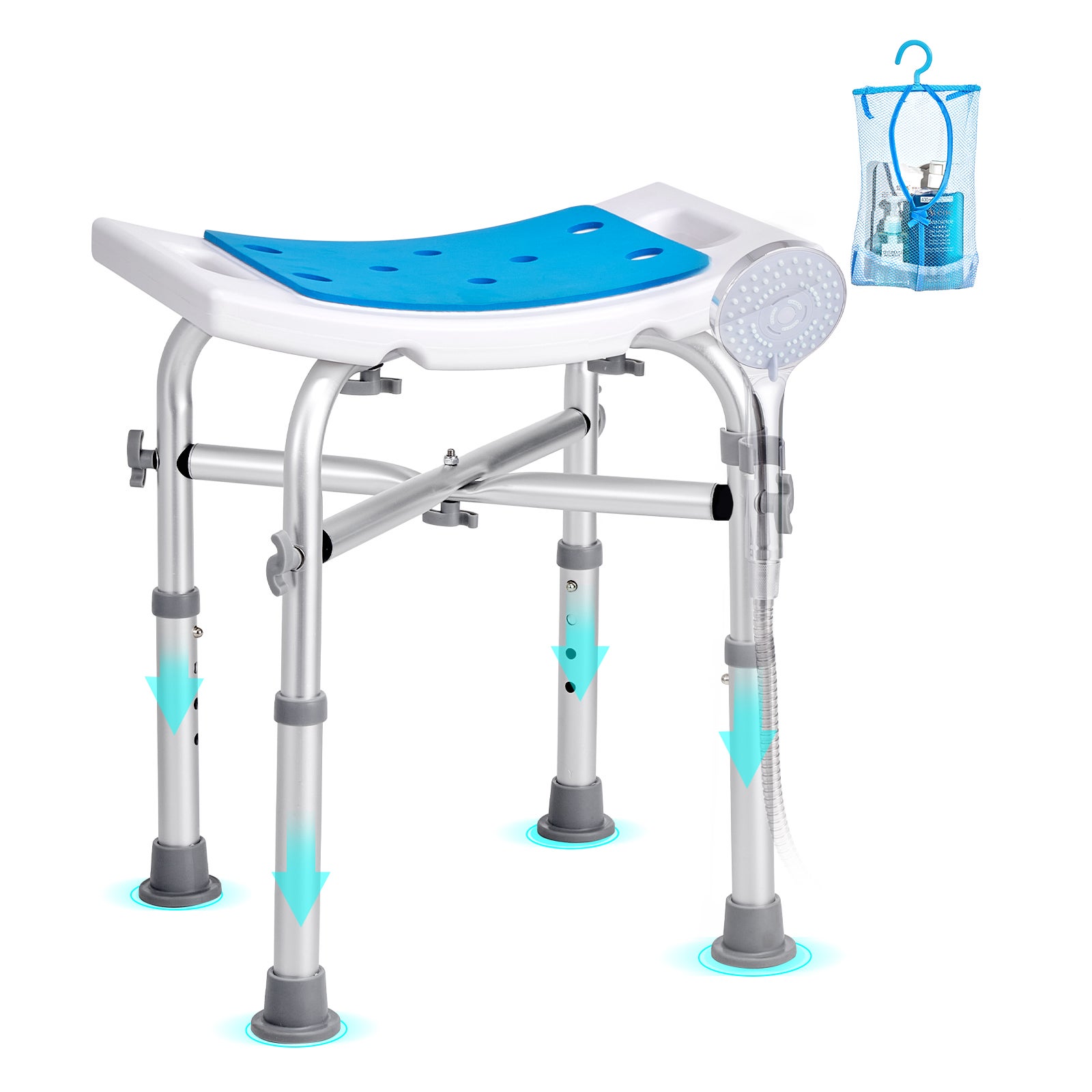 Silla de ducha ajustable en altura,SucceBuy soporte de barra transversal,taburete antideslizante,capacidad de 226,8 kg - 3