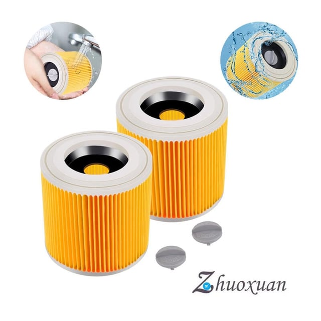 Lot de 2 filtres à cartouche pour Kärcher WD3 Premium, WD2, WD3, WD3P, MV2, MV3 - Filtre WD3 - Filtre de rechange pour aspirateur Kärcher 6.414-552.0