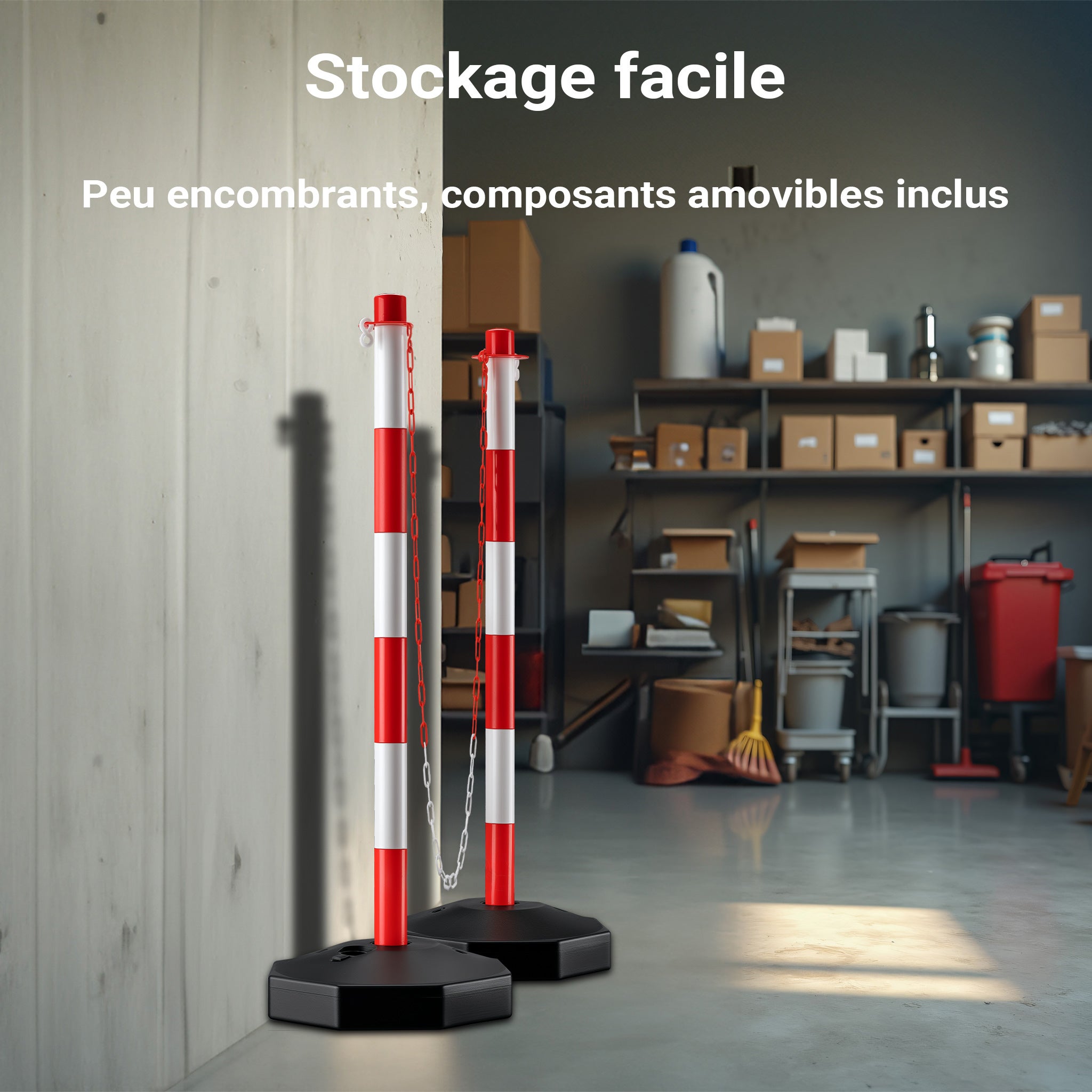 Wiltec Paletti con catena bianchi e rossi, 80x28x28cm, Delimitatori parcheggio, Colonnine segnapercorso - 7