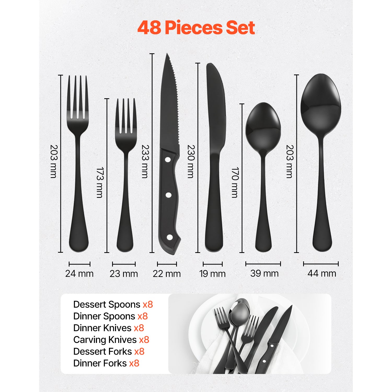 Juego de cubiertos 48 piezas,SucceBuy acero inoxidable de calidad alimentaria,apto para lavavajillas,con cuchillos para bistec,tenedores,cucharas - 4