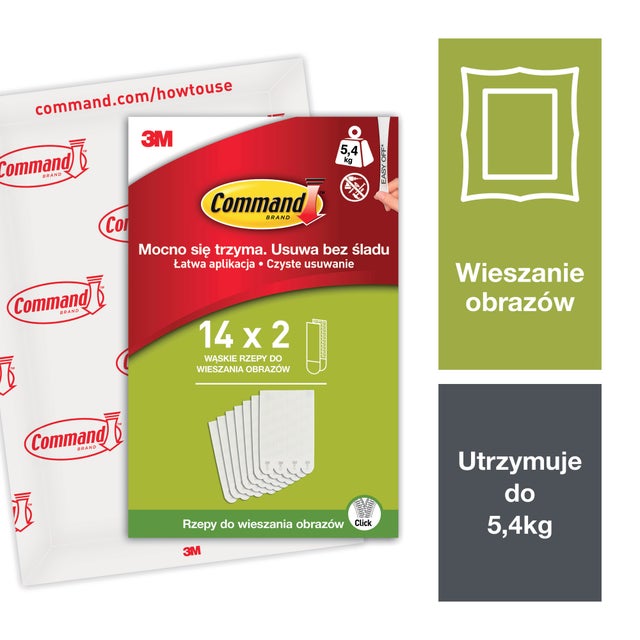 Rzepy do wieszania obrazów wąskie białe 14 par (28 szt.) Command
