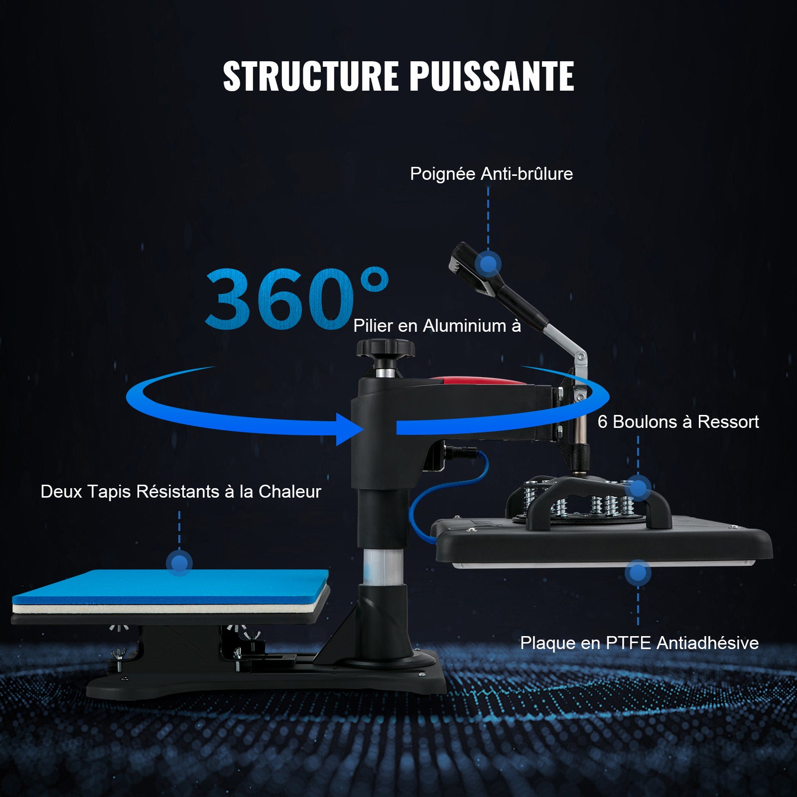 5 en 1 Presse à Chaud Machine VEVOR de Sublimation Textile 30x38 cm Machine d'Impression 1250 W Presse à Chaleur Polyvalente Pivotante 360° Transfert - 4