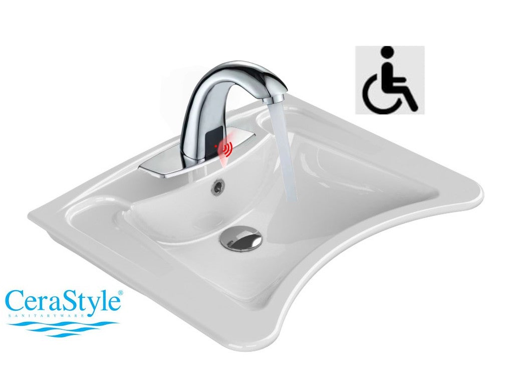 Umywalka dla niepełnosprawnych 60x50cm biała, Bateria bezdotykowa sensor
