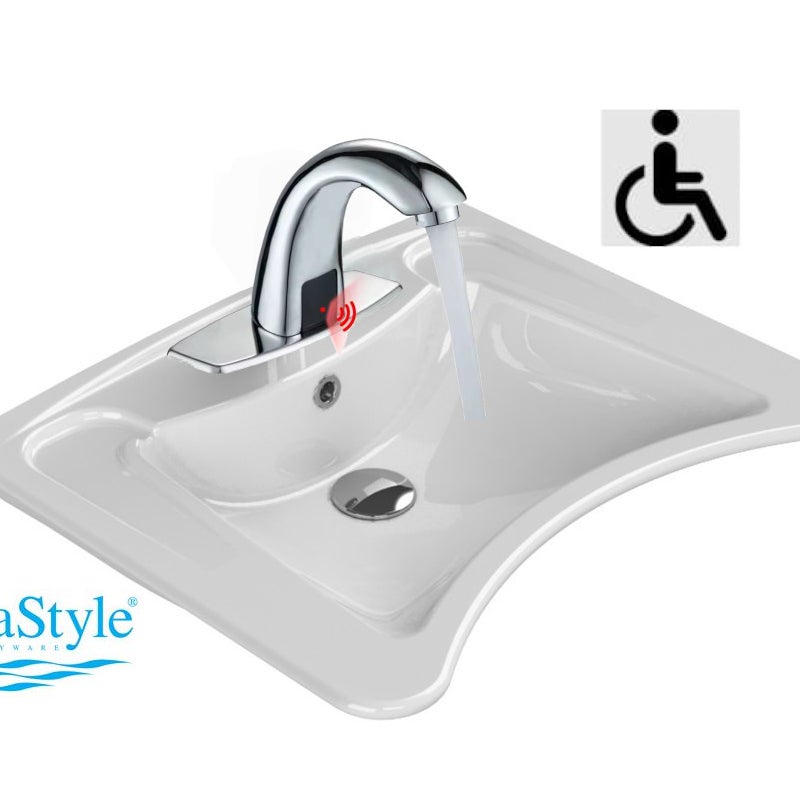 Umywalka dla niepełnosprawnych 60x50cm biała, Bateria bezdotykowa sensor