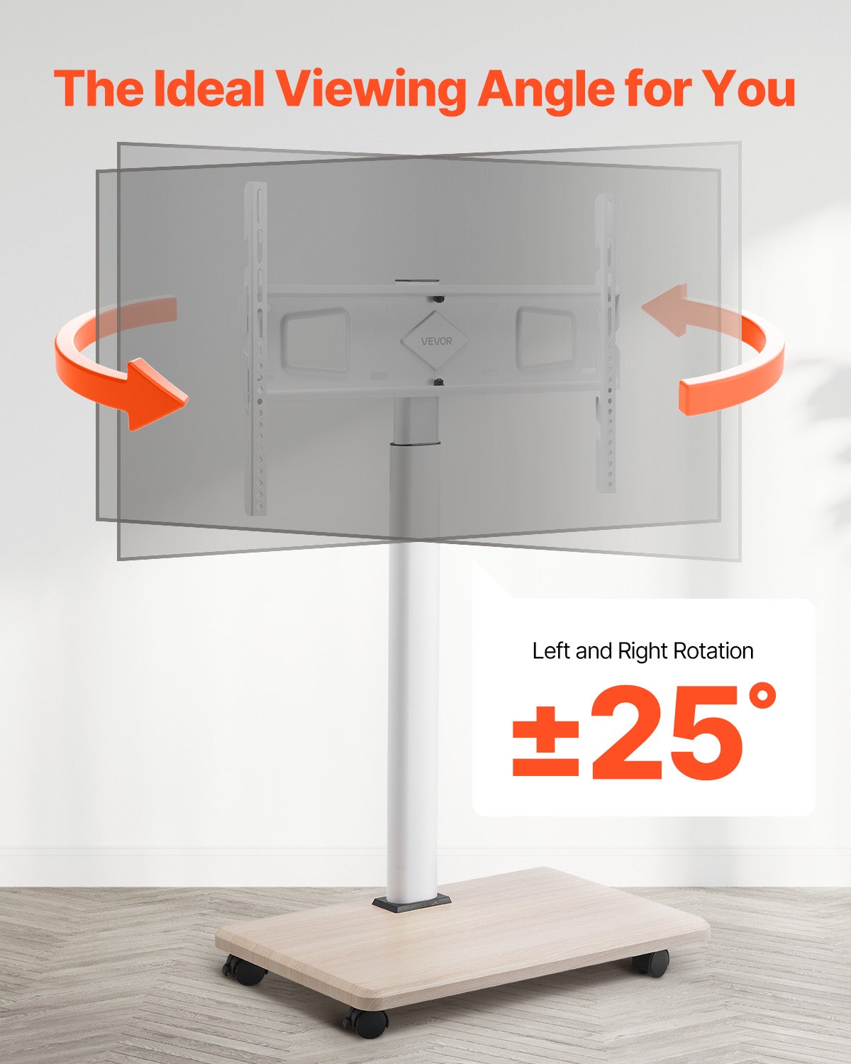 Support TV mobile,VEVOR pour écrans de 32 à 70 pouces,rotation gauche-droite 25° et hauteur réglable,jusqu'à 45 kg,chariot TV pour salon,bureau - 5