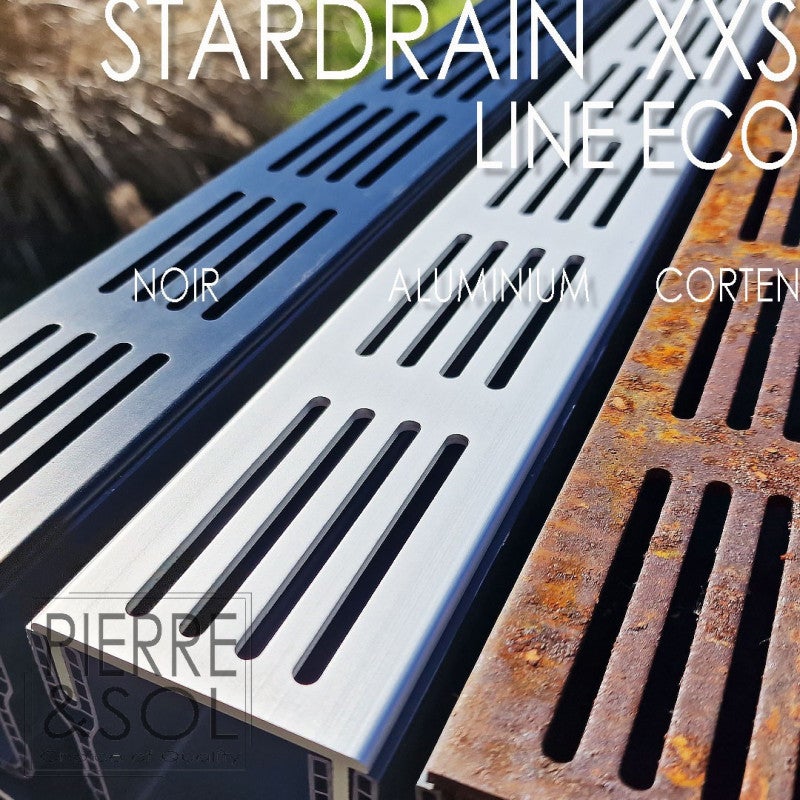 Caniveau XXS MINI L 6,5 cm Grille aluminium - StarDrain - LINE ECO - Caniveau de 100 cm - 3